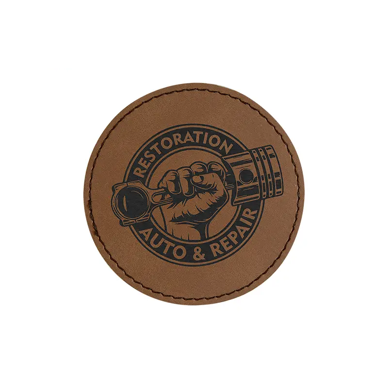Vegan Stitched Faux Leather 2.5" Round Hat Patch Blank! Laserable!