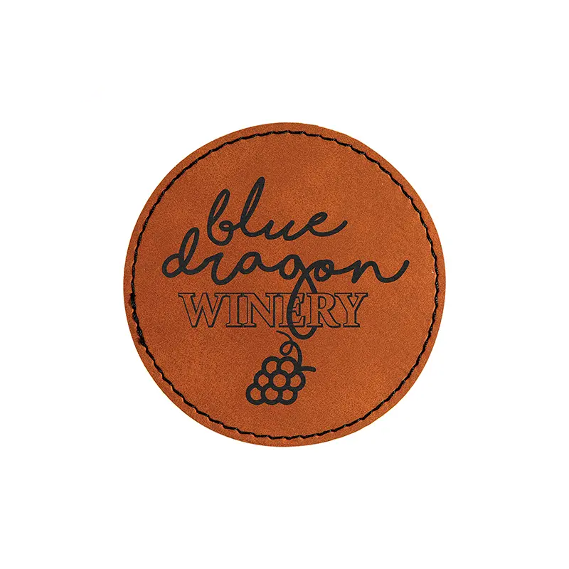 Vegan Stitched Faux Leather 2.5" Round Hat Patch Blank! Laserable!
