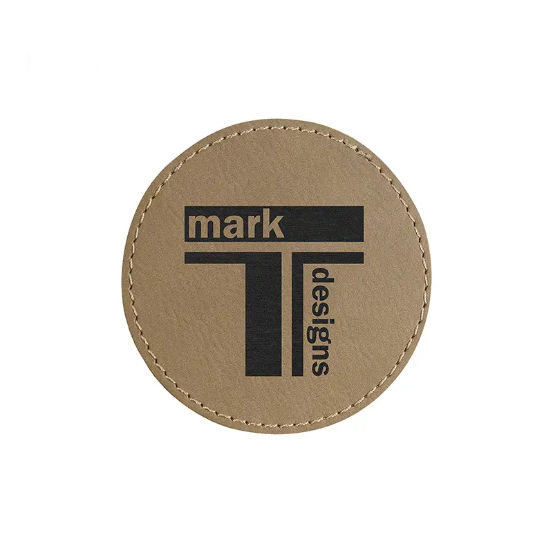 Vegan Stitched Faux Leather 2.5" Round Hat Patch Blank! Laserable!