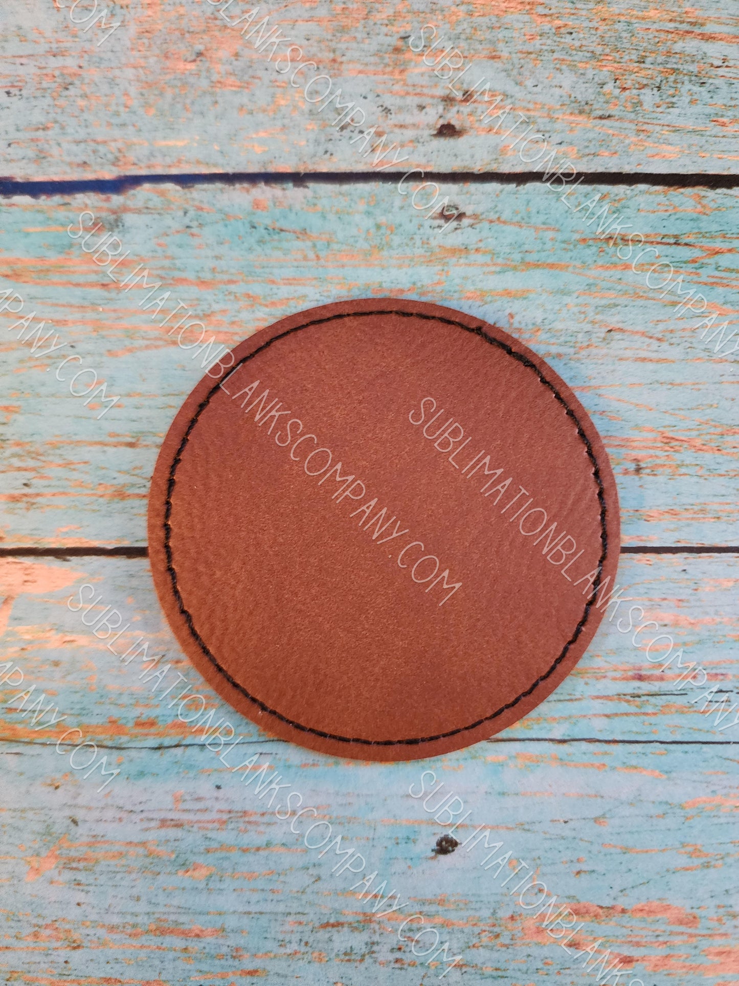 Vegan Stitched Faux Leather 2.5" Round Hat Patch Blank! Laserable!