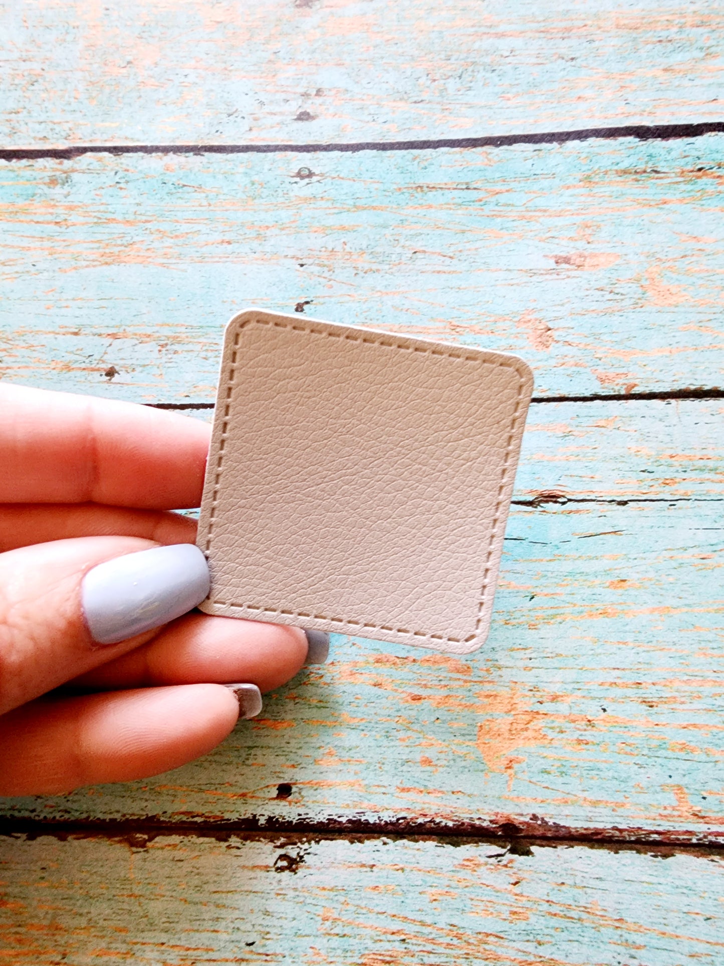 Rounded Square 2" Grey or Tan Faux Leather Hat Patch Sublimation Blank! PU Leather. Laserable!