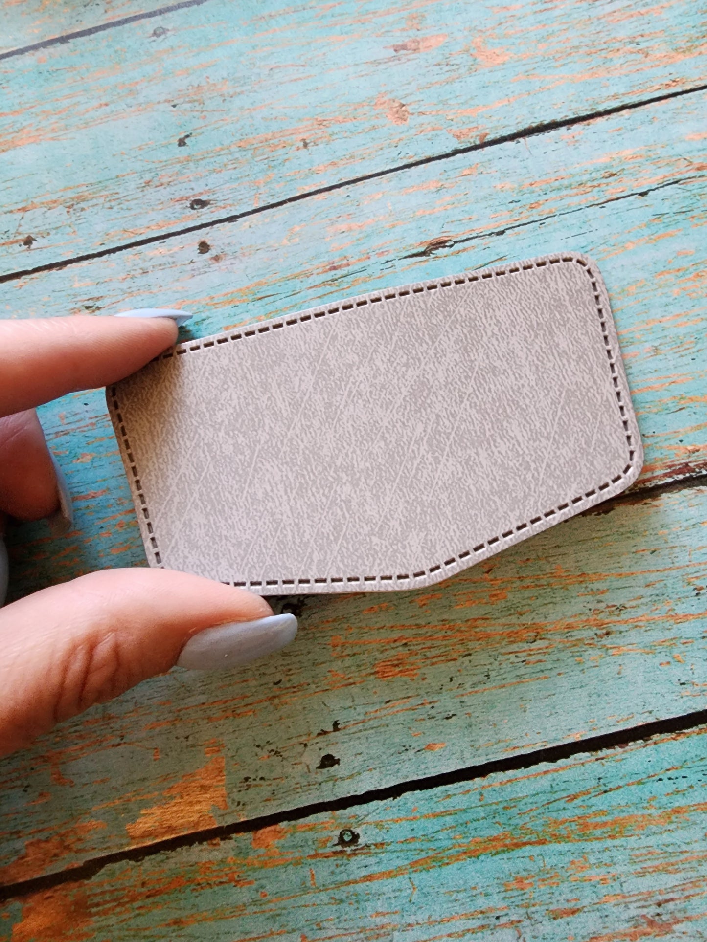Half Hexagon Gray or Tan Faux Leather Hat Patch Sublimation Blank! PU Leather. Laserable!