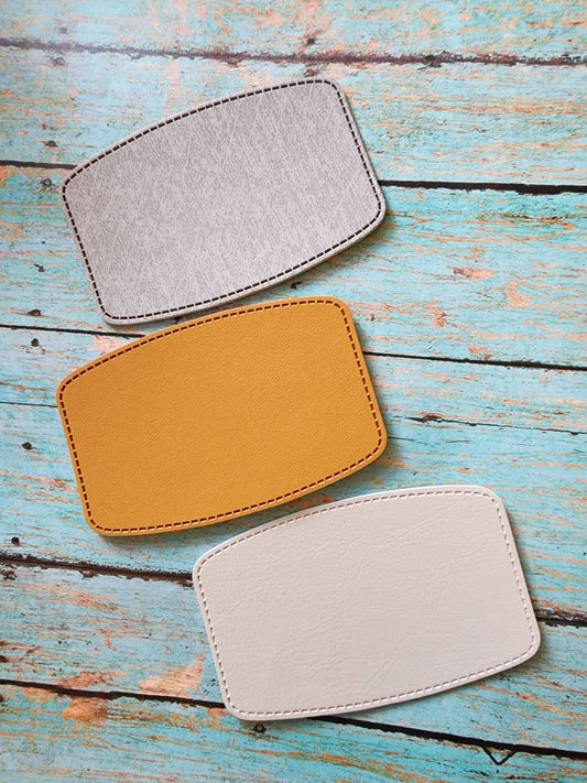 Retro Grey, Sandstone or Tan Leather Hat Patch Sublimation Blank! Rounded Corner Rectangle! Laserable!