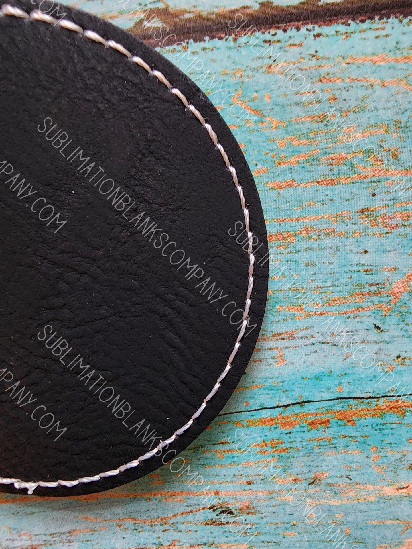 Vegan Stitched Faux Leather 2.5" Round Hat Patch Blank! Laserable!