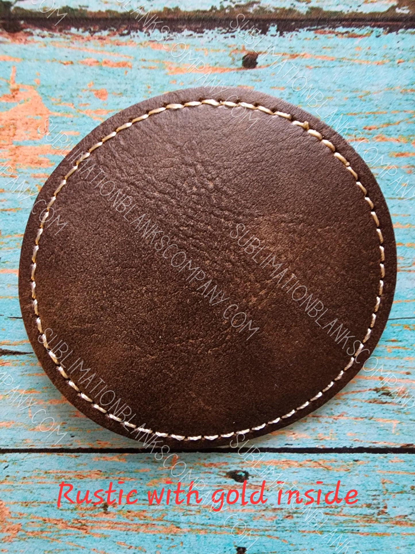 Vegan Stitched Faux Leather 2.5" Round Hat Patch Blank! Laserable!