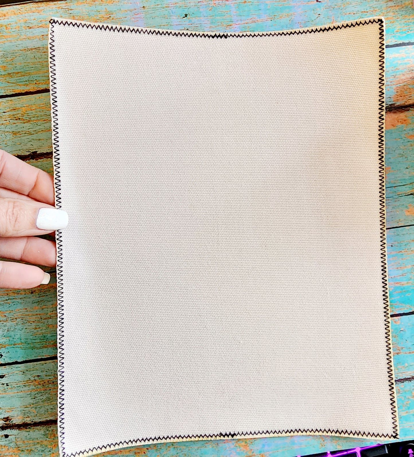 Zig Zag Stitched 8x10" Extra Large Rectangle Distressed Burlap Sublimation Back Patch Sublimation Blank with Glue Back