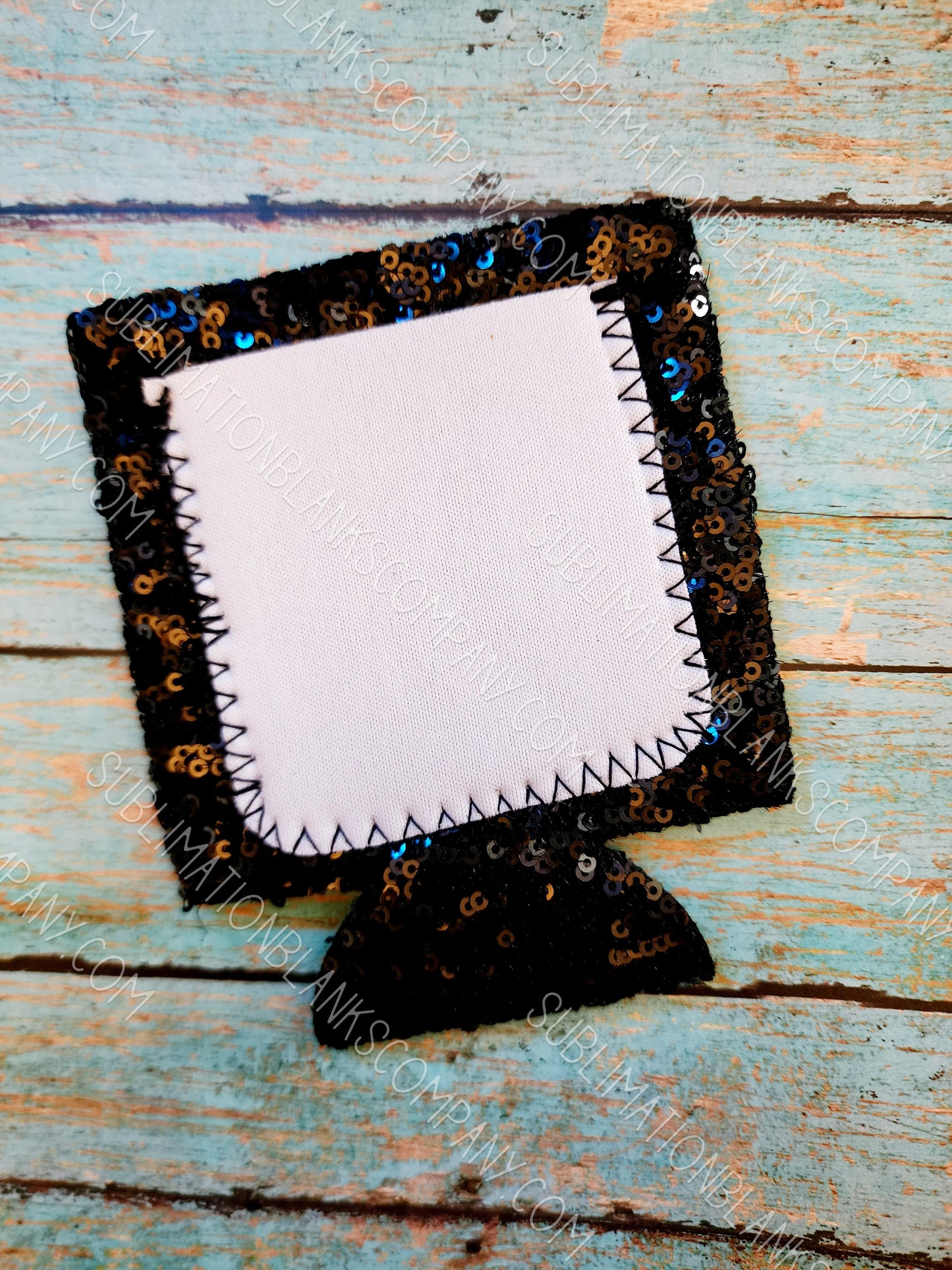 Black Sequin Neoprene Koozie with White Pocket Sublimation Blank! Can Cooler