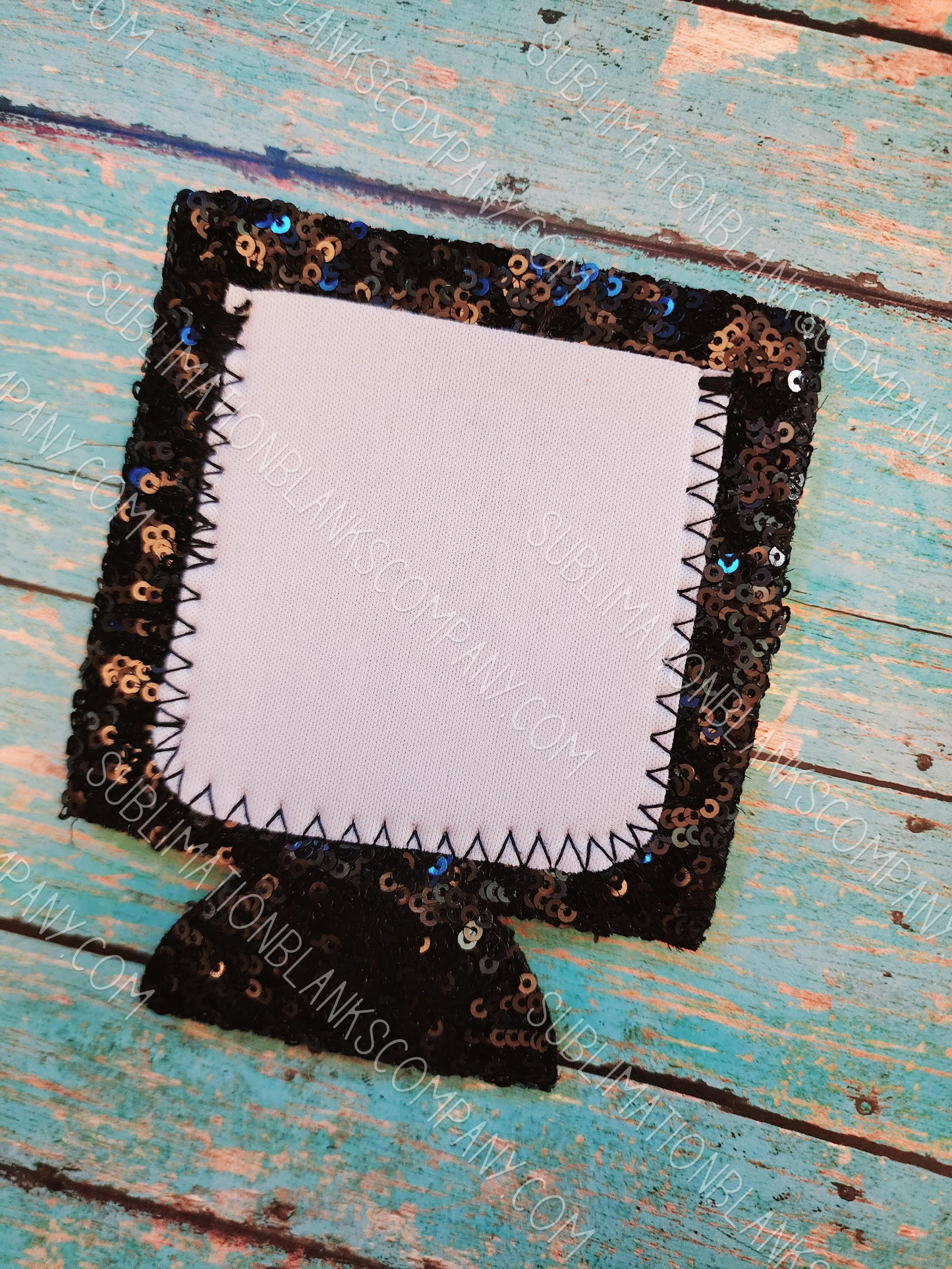 Black Sequin Neoprene Koozie with White Pocket Sublimation Blank! Can Cooler