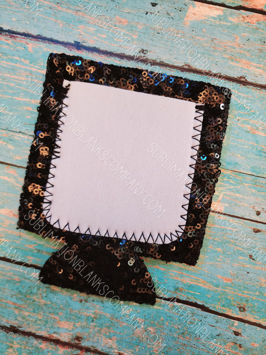 Black Sequin Neoprene Koozie with White Pocket Sublimation Blank! Can Cooler