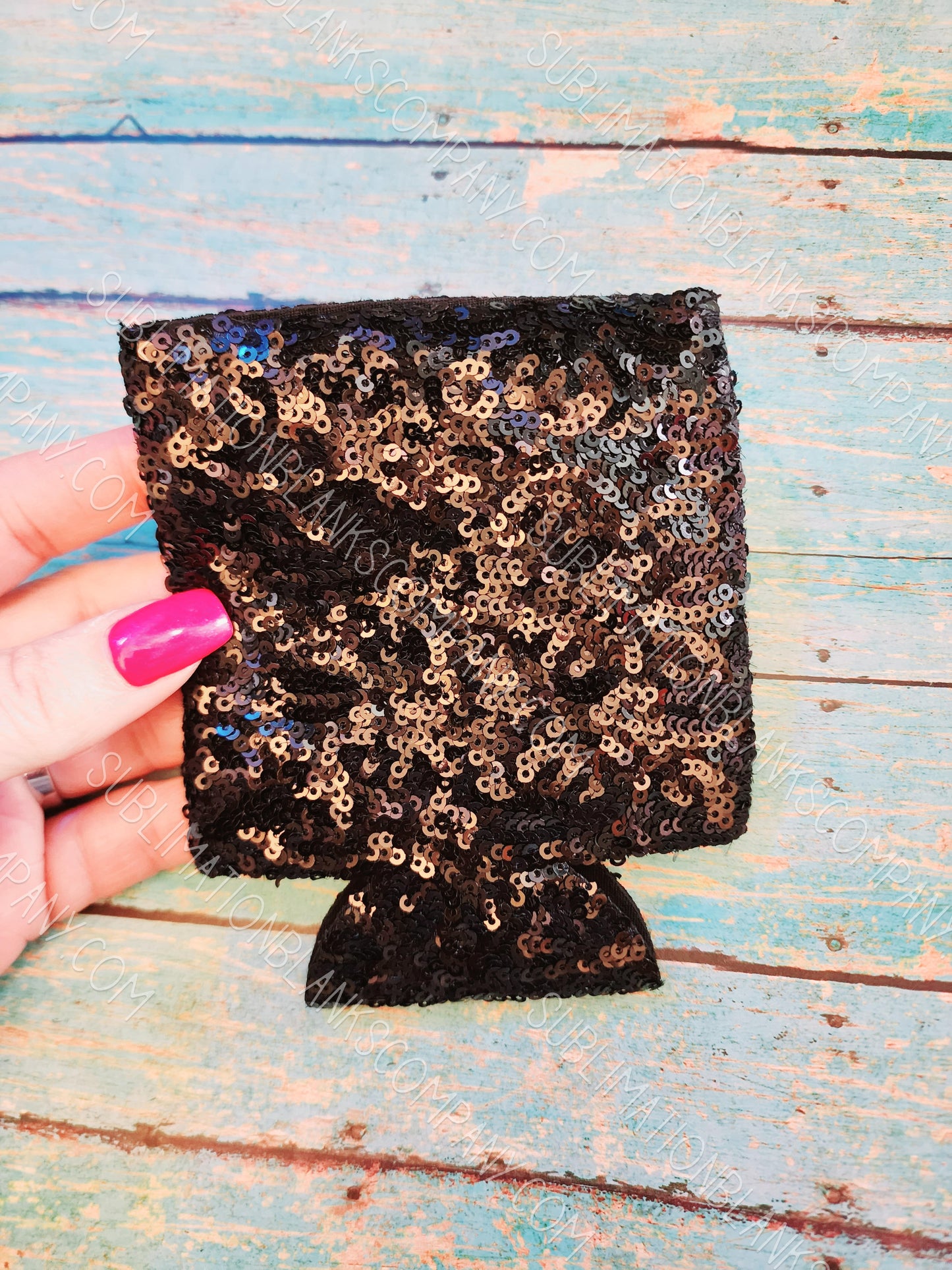Black Sequin Neoprene Koozie with White Pocket Sublimation Blank! Can Cooler