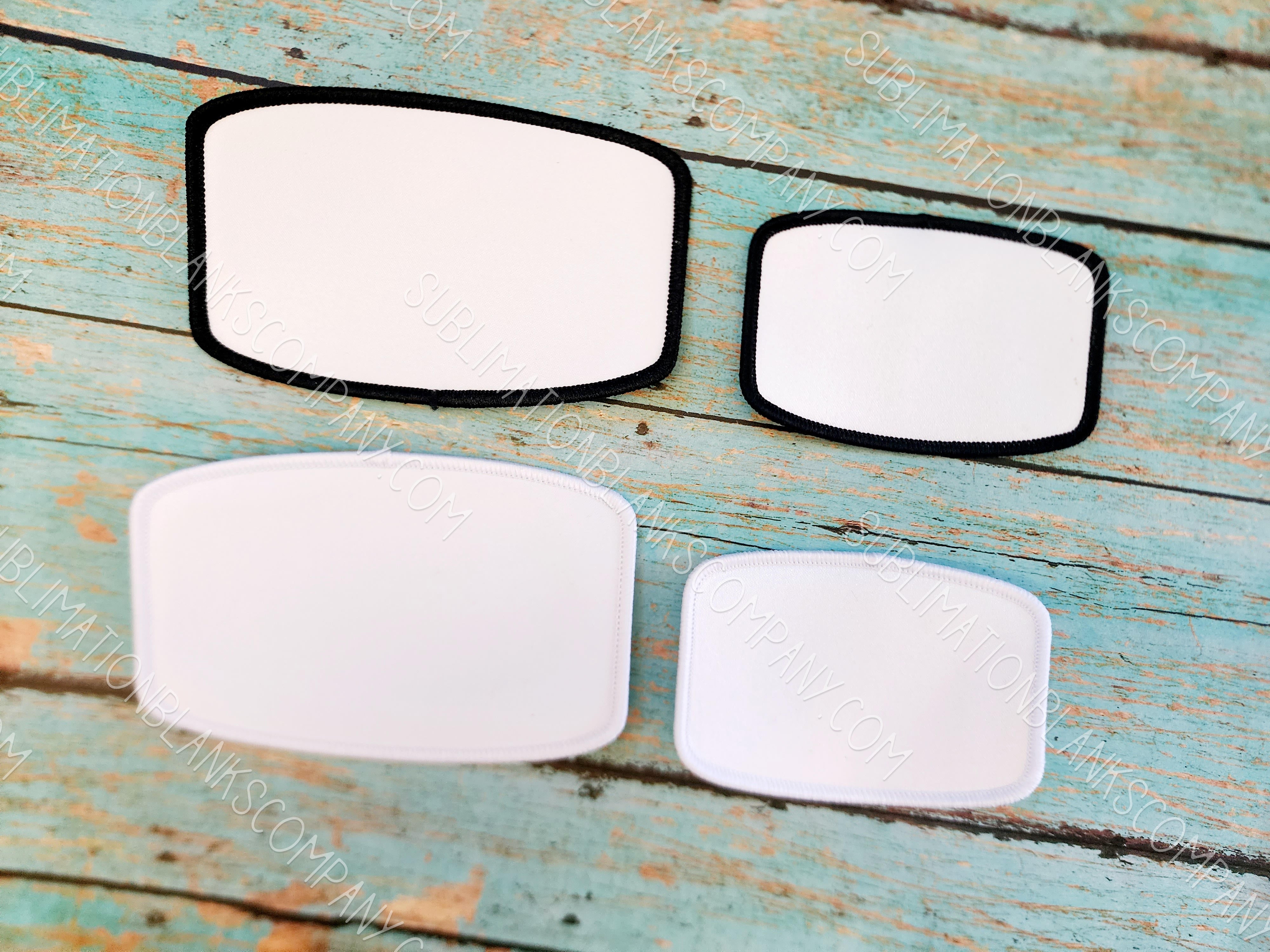 Set of Ten! Rounded Rectangle Hat Patch Sublimation Blank with Black Trim.  100% Polyester!