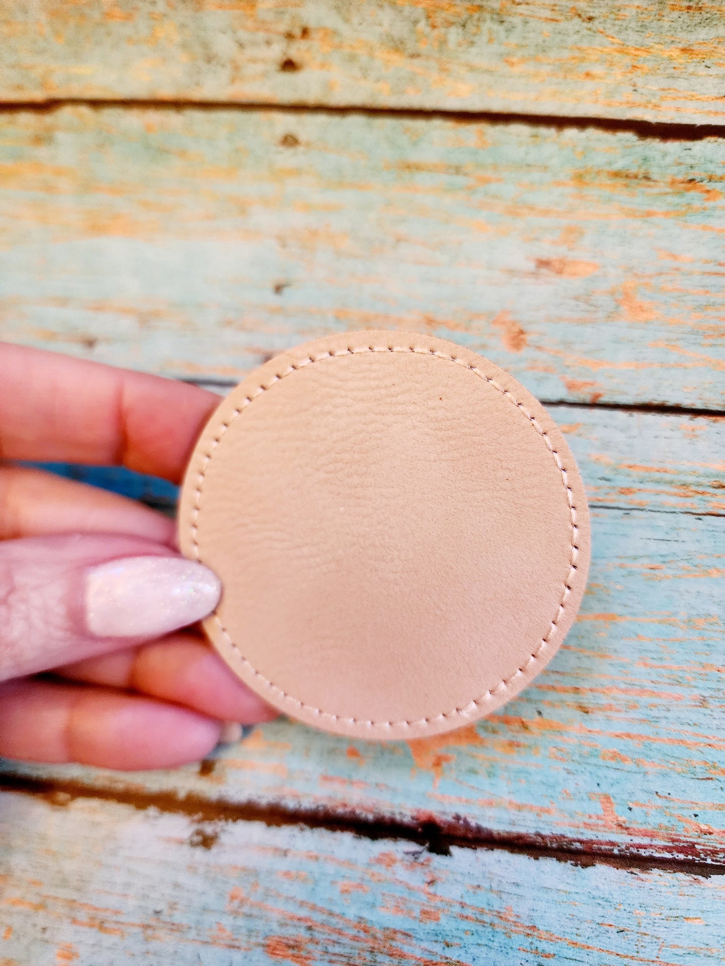 Vegan Stitched Faux Leather 2.5" Round Hat Patch Blank! Laserable!