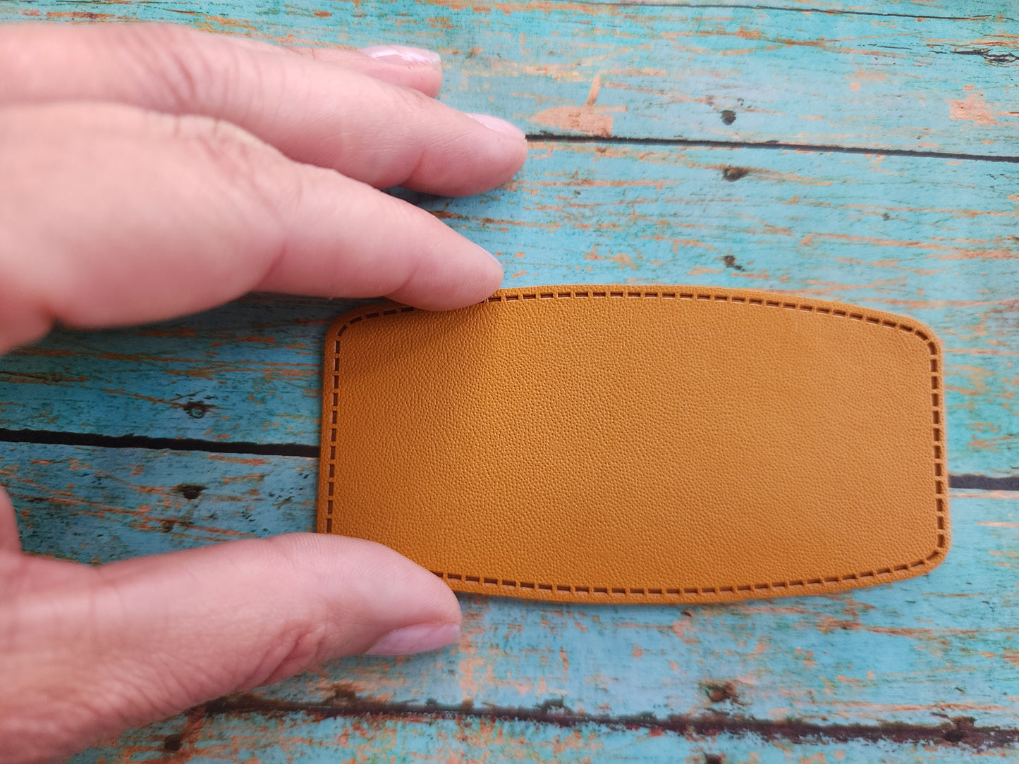 Retro Grey, Sandstone or Tan Leather Hat Patch Sublimation Blank! Rounded Corner Rectangle! Laserable!