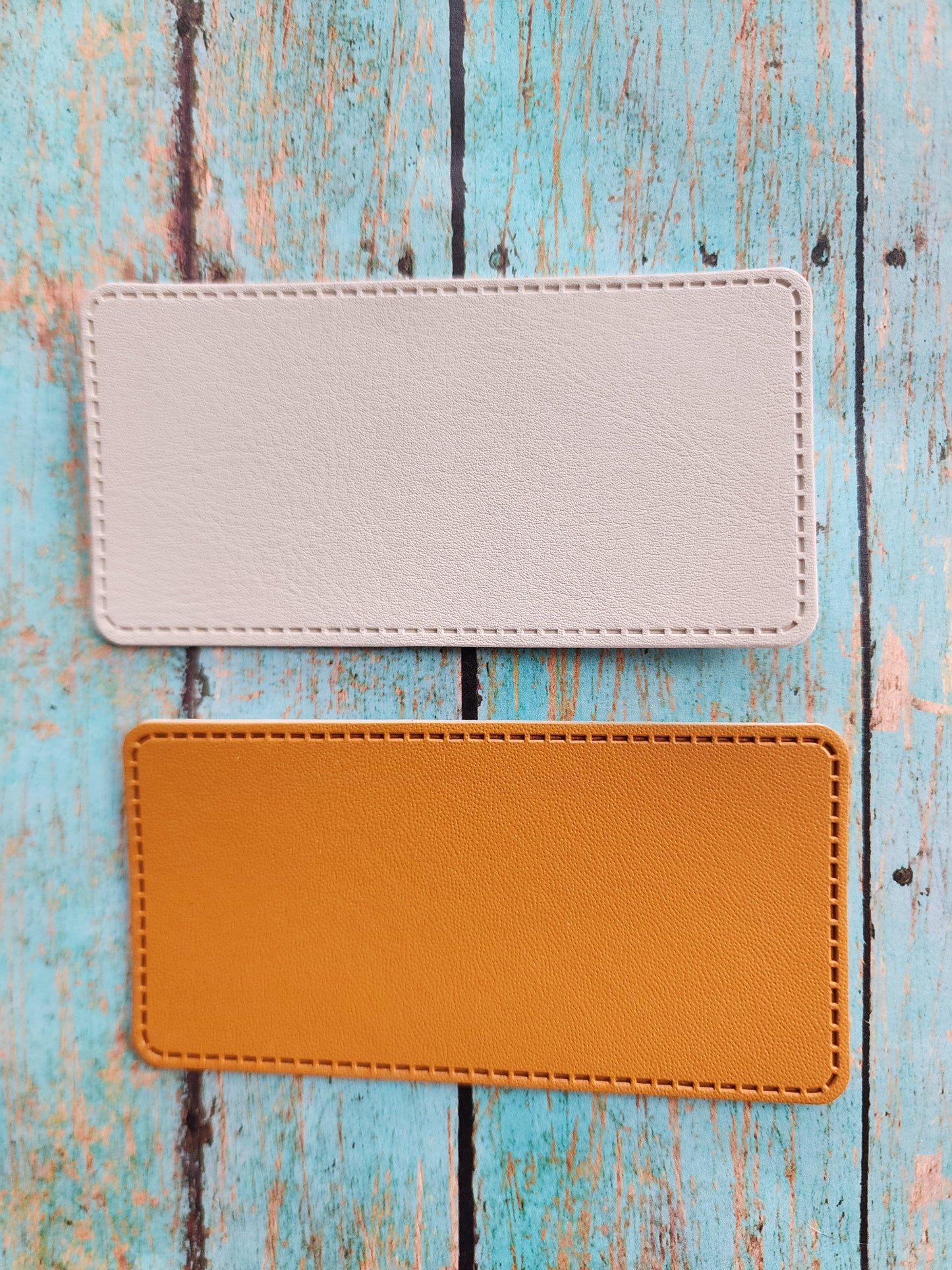 Elongated Skinny Rectangle 4" x 2" Retro Sandstone or Tan Leather Hat Patch Sublimation Blank! Laserable!