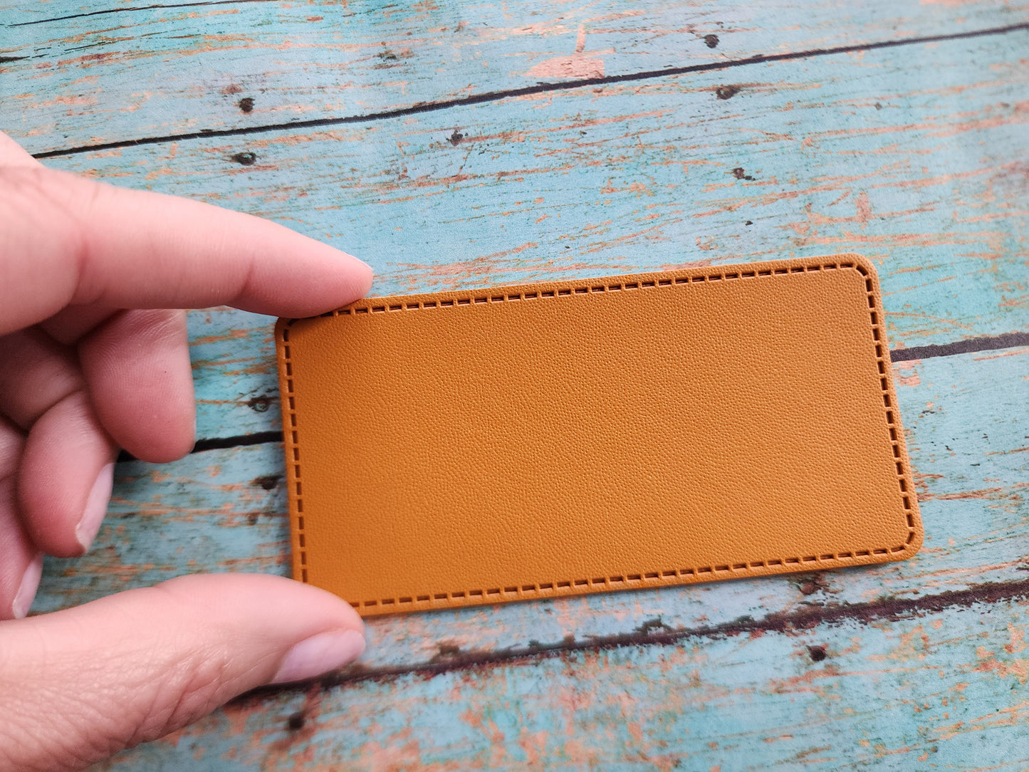 Elongated Skinny Rectangle 4" x 2" Retro Sandstone or Tan Leather Hat Patch Sublimation Blank! Laserable!