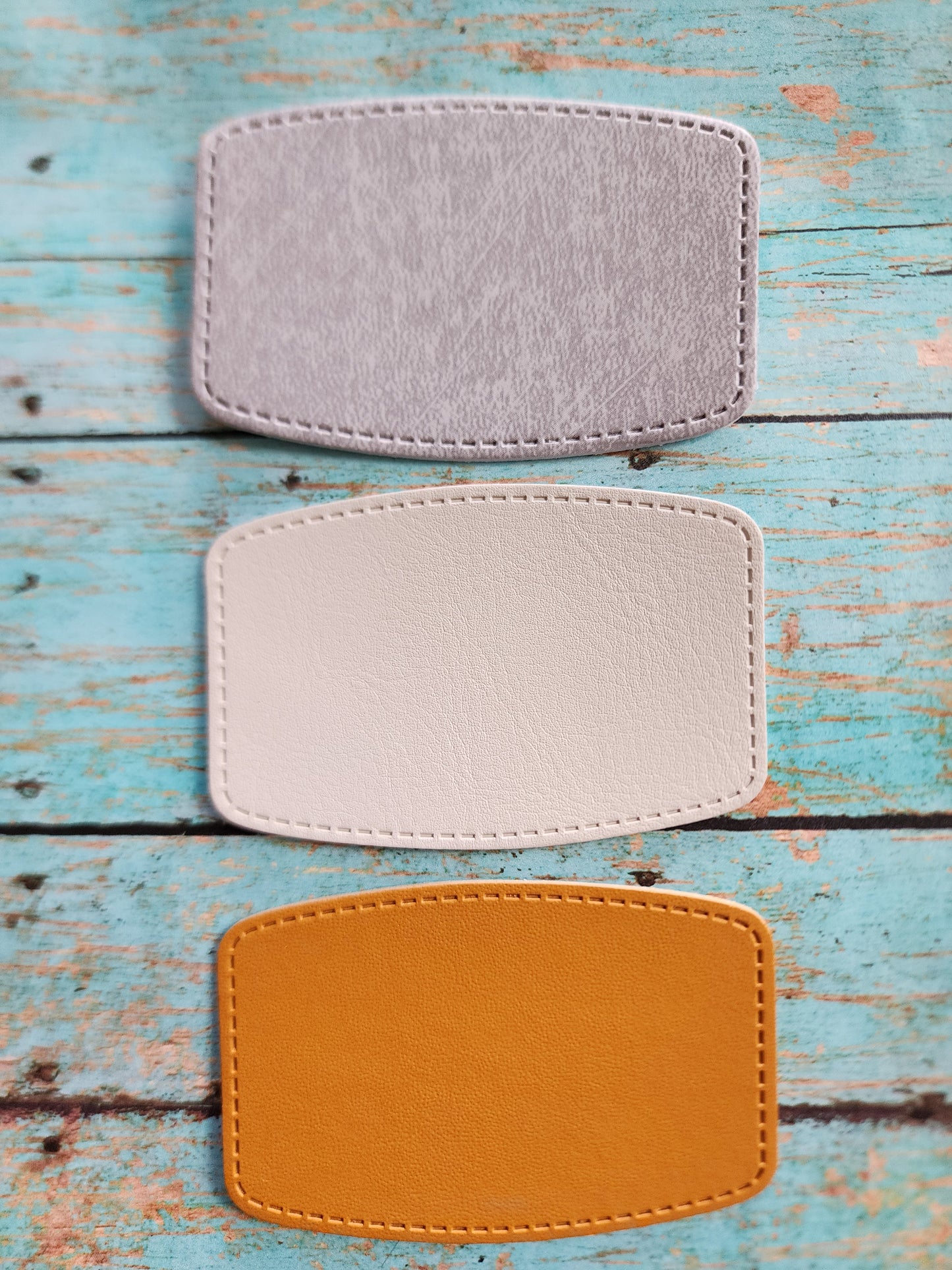 Retro Grey, Sandstone or Tan Leather Hat Patch Sublimation Blank! Rounded Corner Rectangle! Laserable!