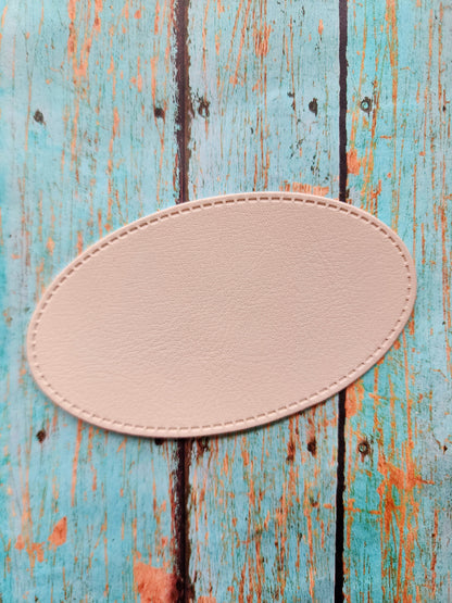 Oval 4" Faux Leather Hat Patch Sublimation Blank! PU Leather. Tan-Grey-Sand. Laserable!