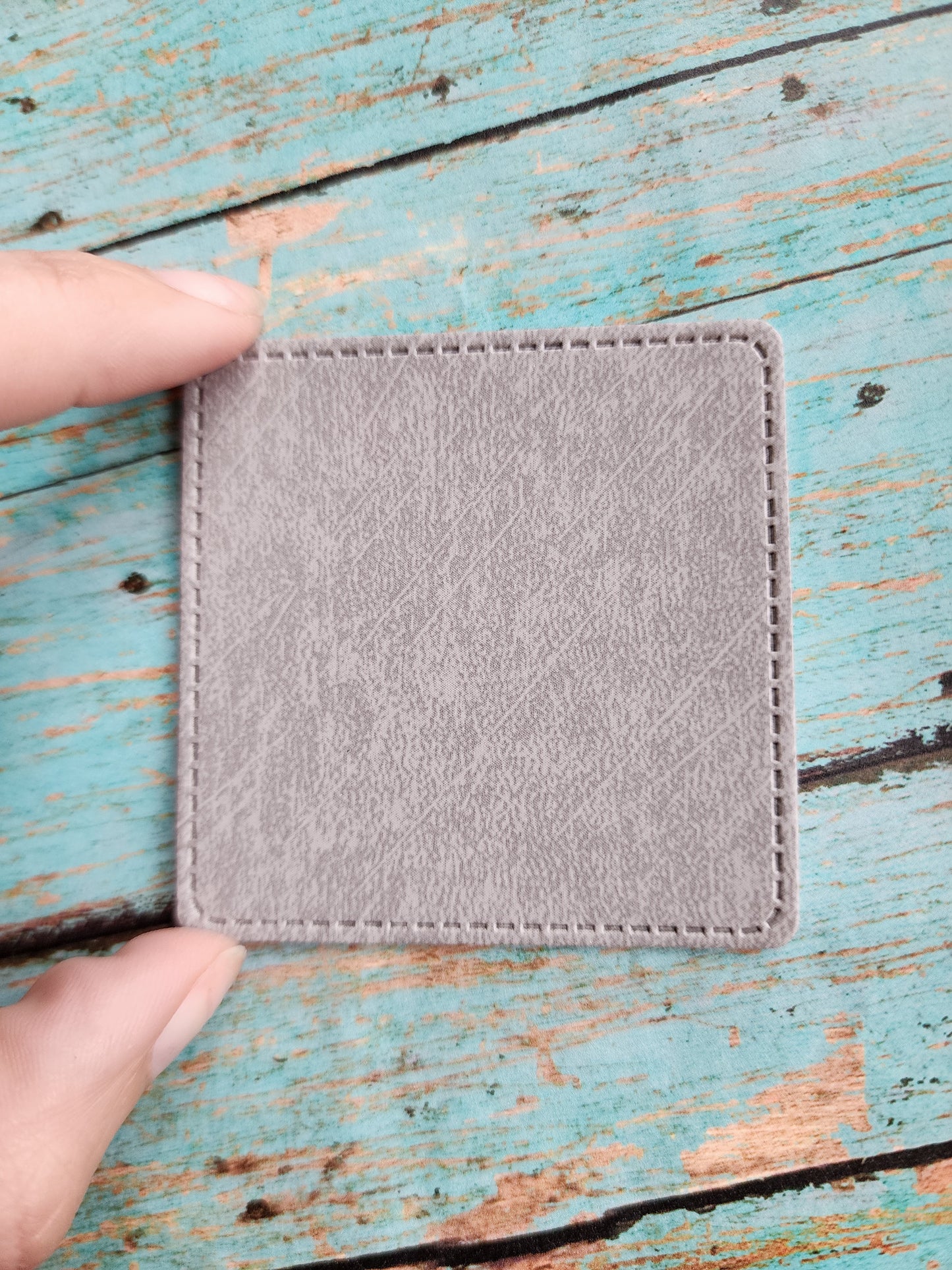 Rounded Square 2.5" Grey Faux Leather Hat Patch Sublimation Blank! PU Leather. Laserable!