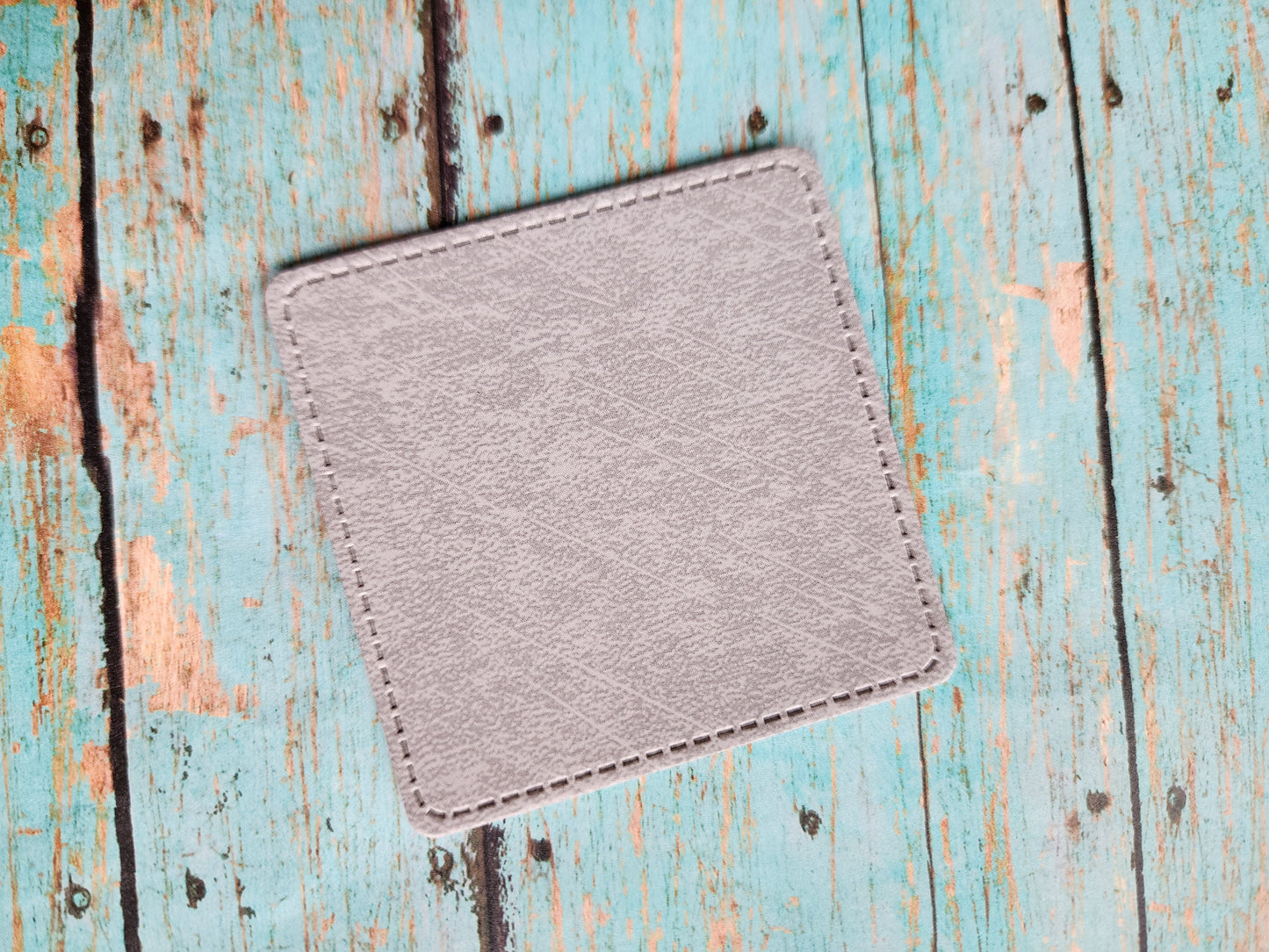 Rounded Square 2.5" Grey Faux Leather Hat Patch Sublimation Blank! PU Leather. Laserable!