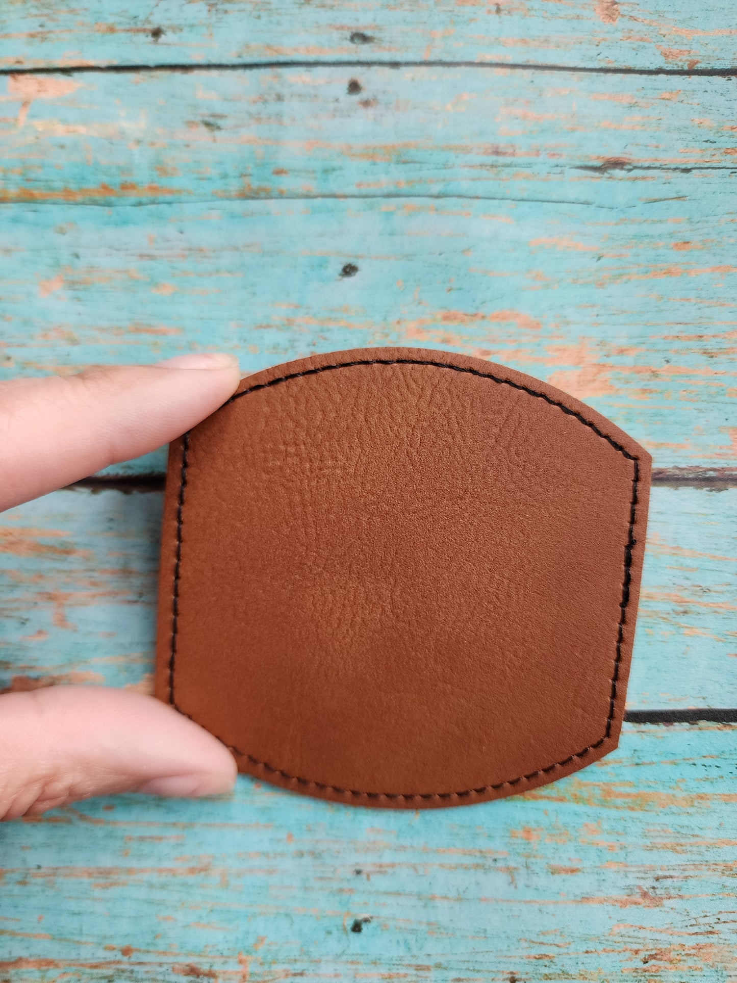 Vegan Tan Faux PU Leather 3" x 3" Buckle Shape Hat Patch Blank! Laserable!