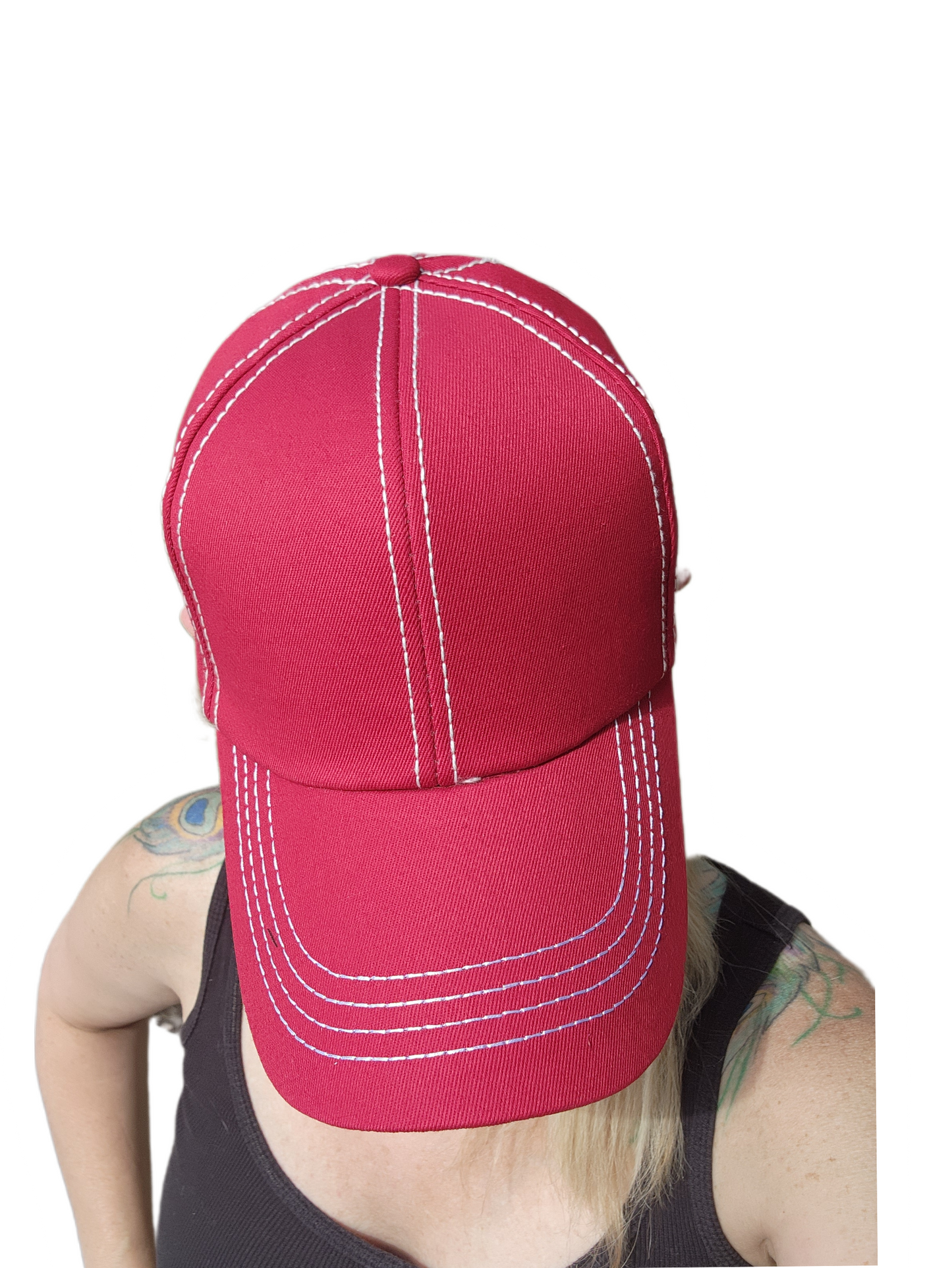 Red Structured Velcro Adjustable Unisex Baseball Trucker Hat Cap