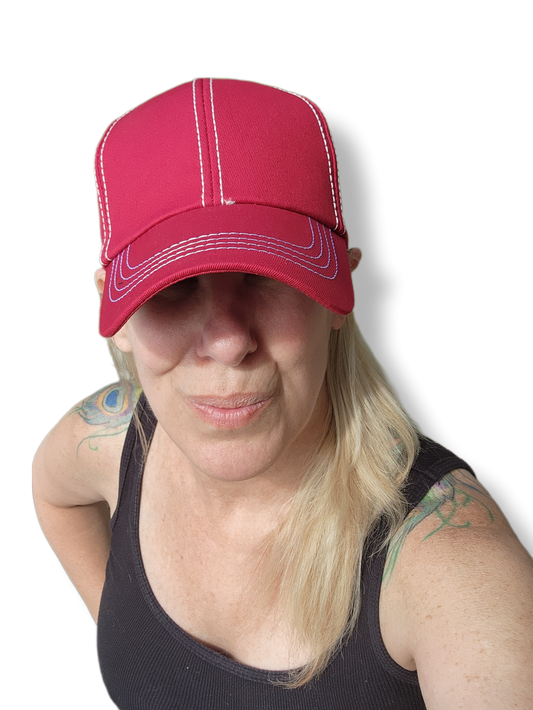 Red Structured Velcro Adjustable Unisex Baseball Trucker Hat Cap