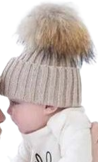 Adult and Kids Faux Fur Pom Pom Creamy tan Color Blank Beanie Hat. Perfect for Hat Patches.