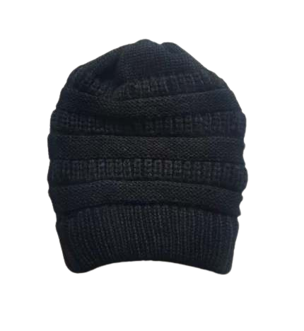 Black Blank Knit Ponytail Beanie Hat. Perfect for Hat Patches.