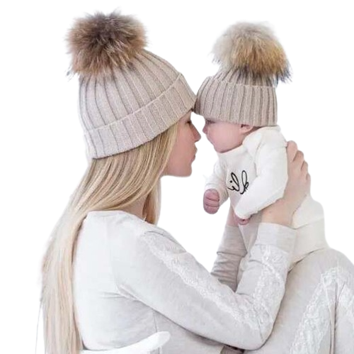 Adult and Kids Faux Fur Pom Pom Creamy tan Color Blank Beanie Hat. Per Sublimation Blanks Company