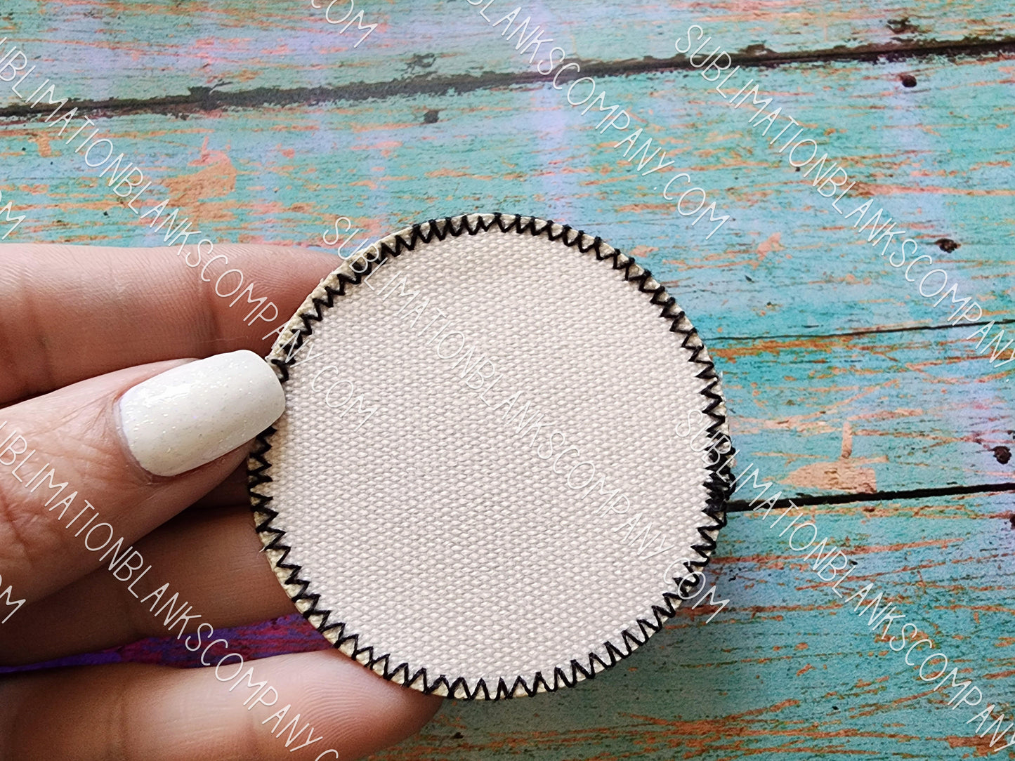 Round 2.5" Zig Zag Stitched Distressed Burlap Sublimation Hat Patch Sublimation Blank with Glue Back