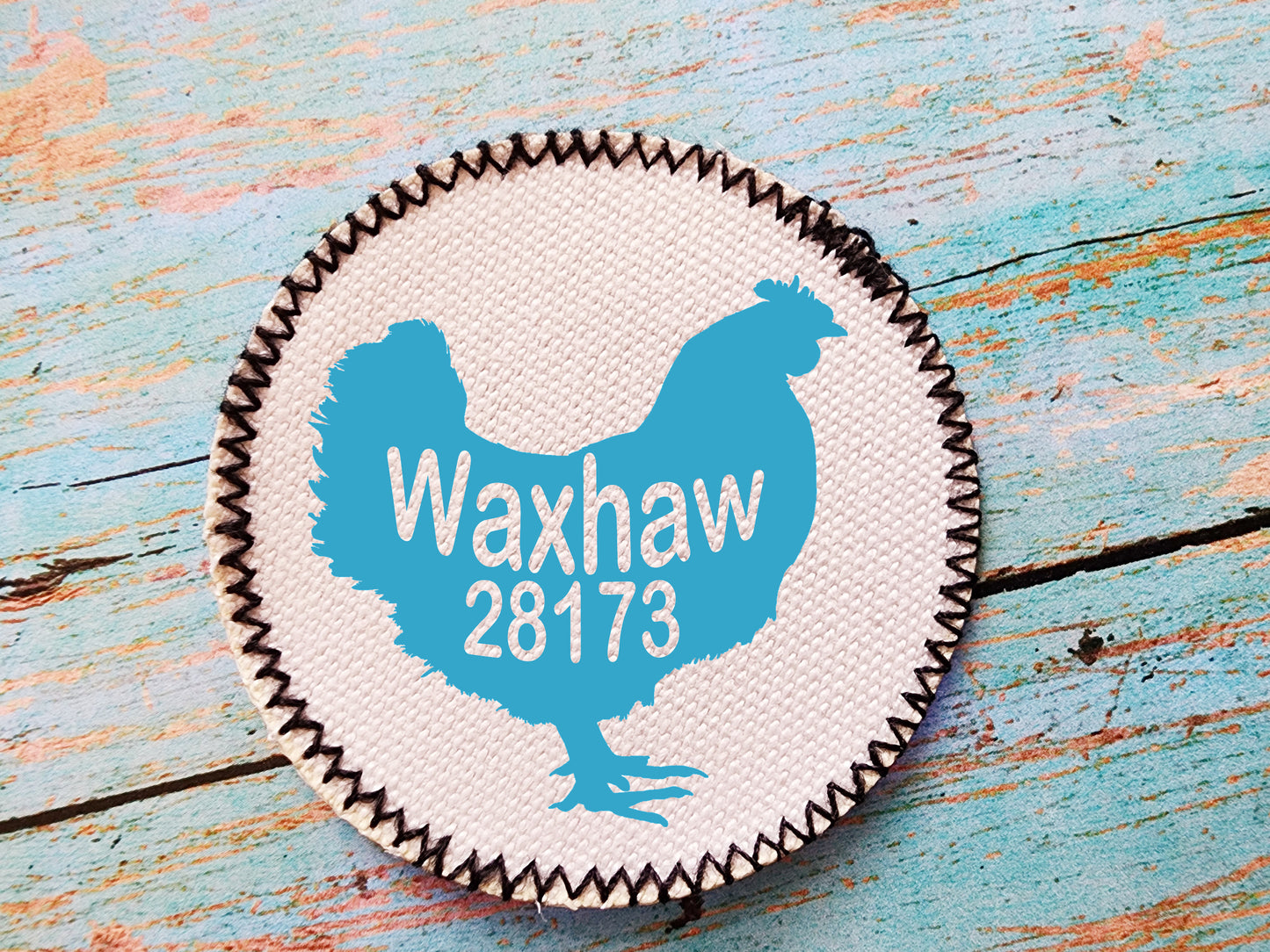 Round 2.5" Zig Zag Stitched Distressed Burlap Sublimation Hat Patch Sublimation Blank with Glue Back