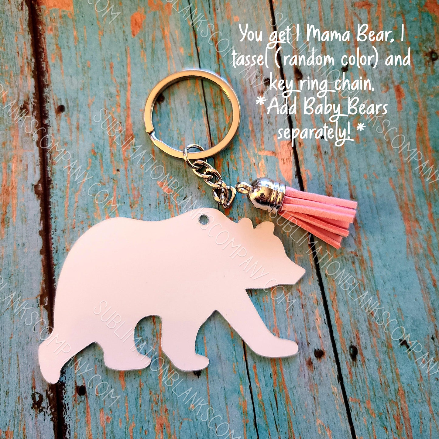 Mama Bear with Tassel and Baby Bear Aluminum Keychain with Key Ring Sublimation Blank. Laserable!