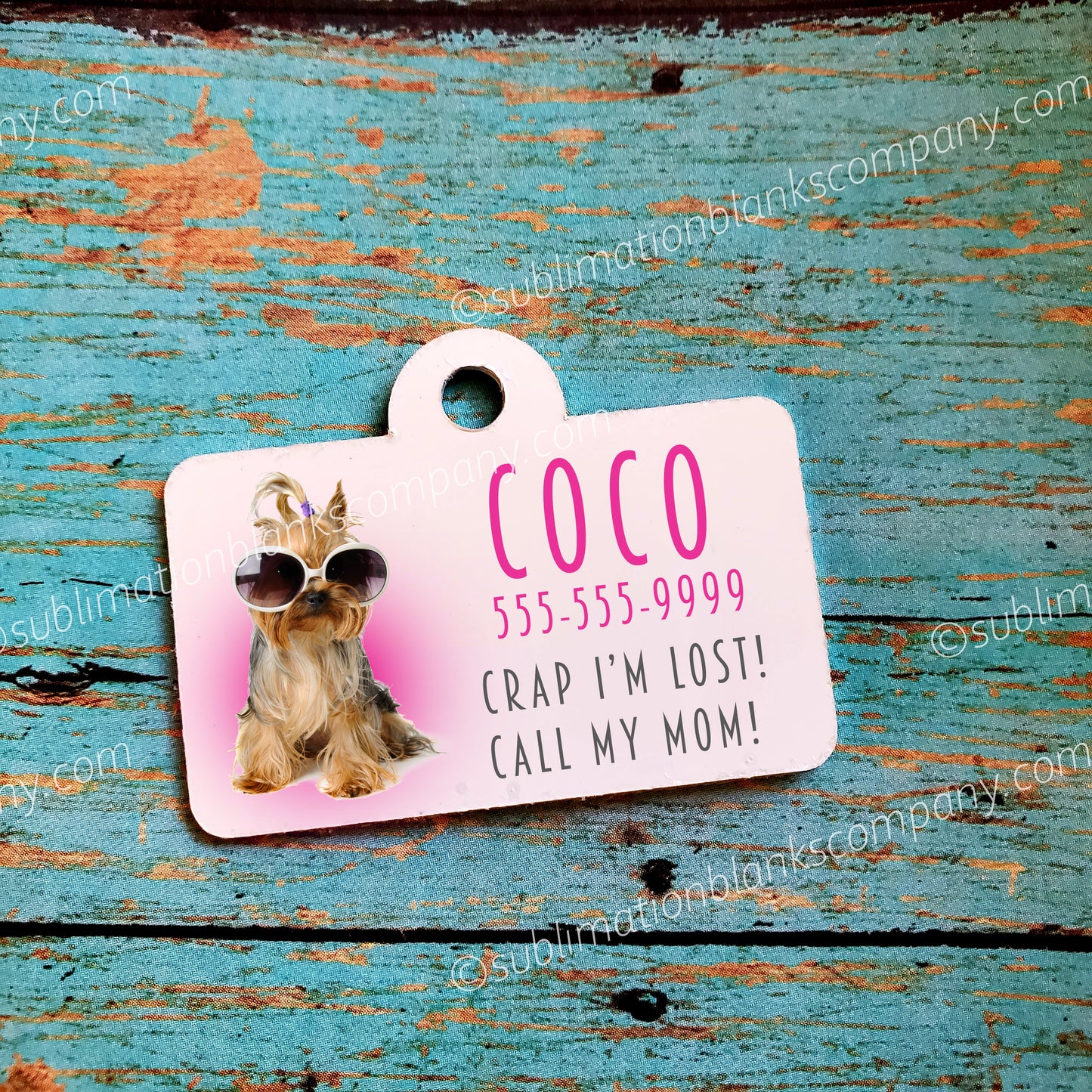 2-sided Rectangle License Plate Pet ID Tag Sublimation/Laserable Blank with Hanging Ring