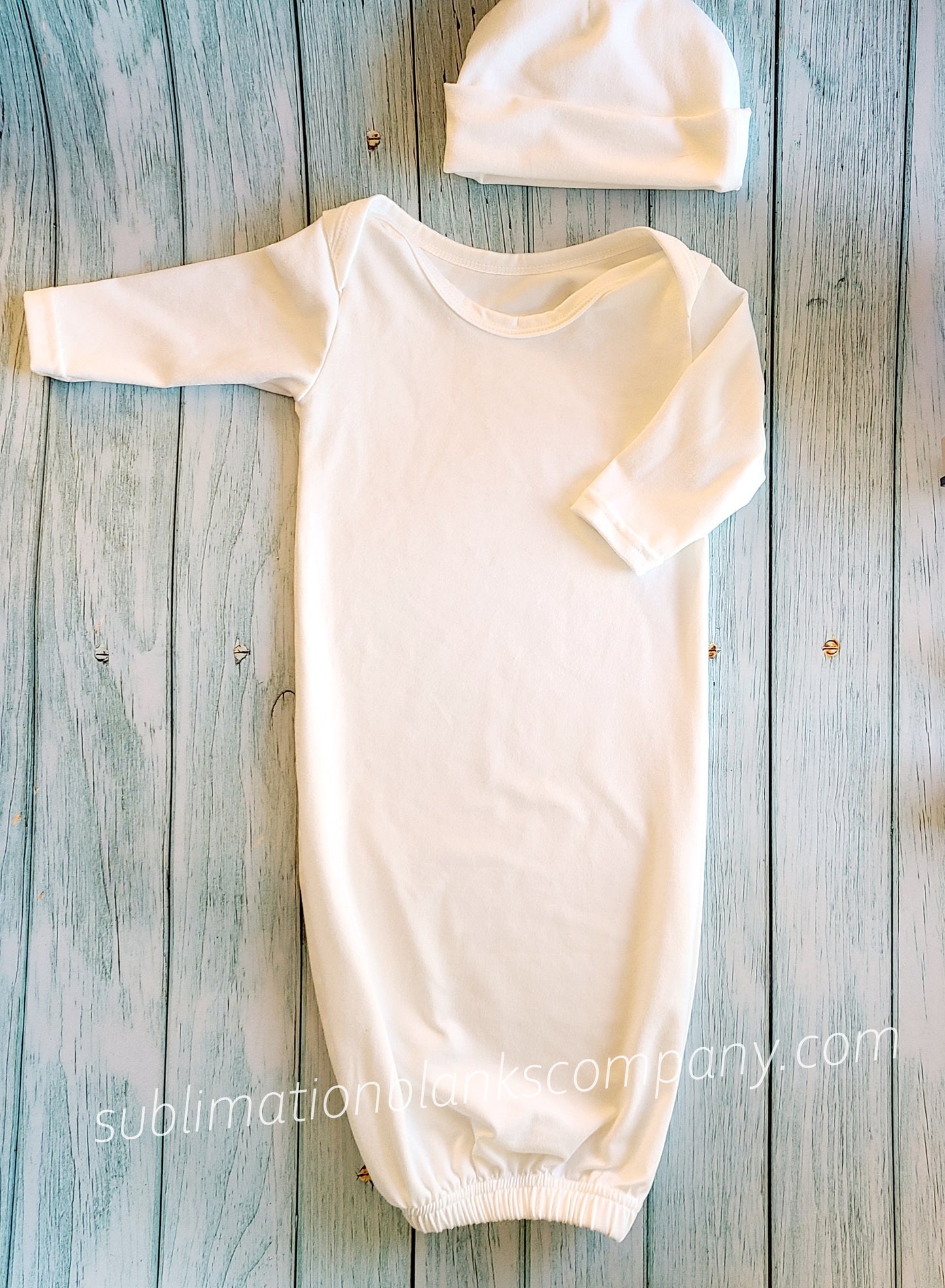 Newborn Baby Sleeping Gown and Hat Sublimation Blank Set. 0-3 Months Size.
