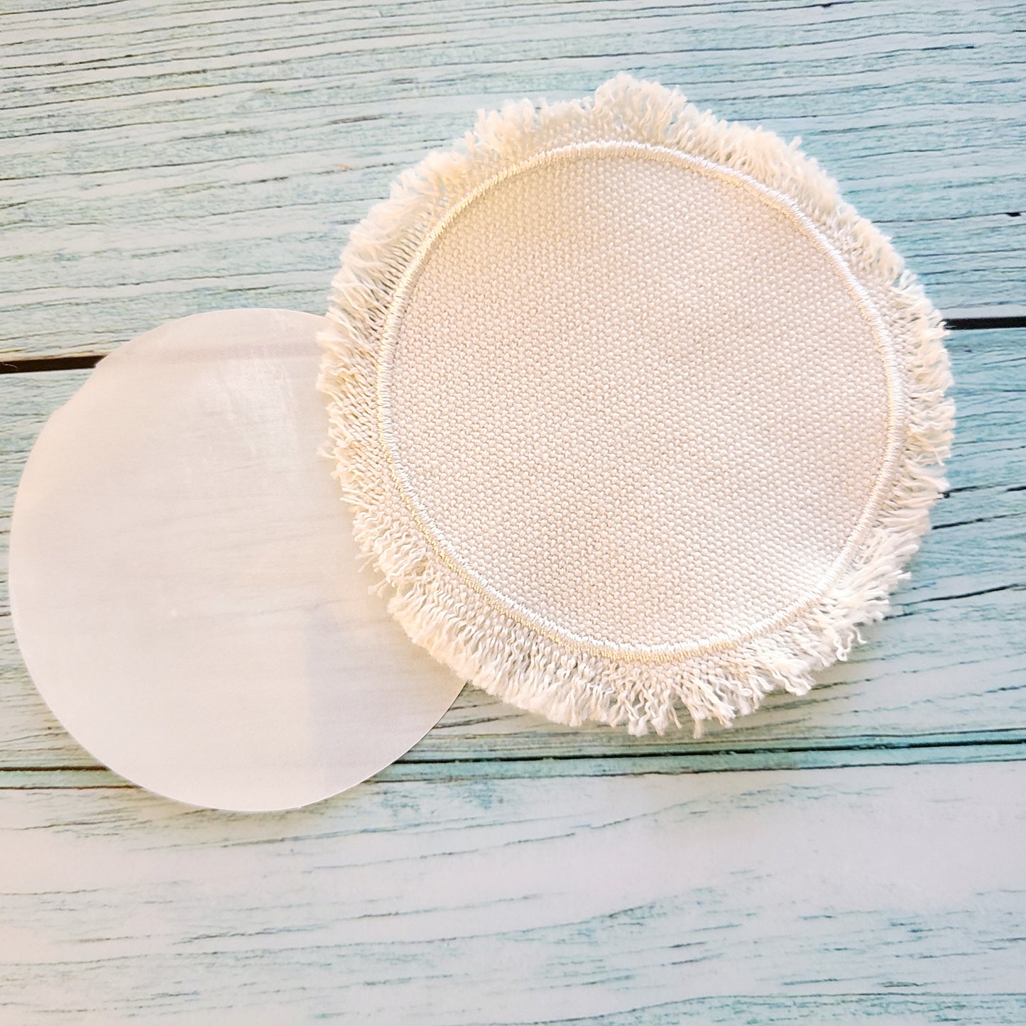 10 pcs! Round Raggy Distressed Burlap Center Stitched Hat Patch Sublimation Blank with Glue Paper