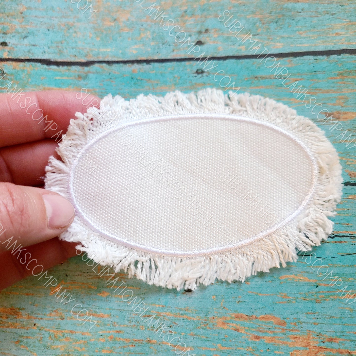 Oval Raggy Distressed Burlap Center Stitched Hat Patch Sublimation Blank with Glue Paper