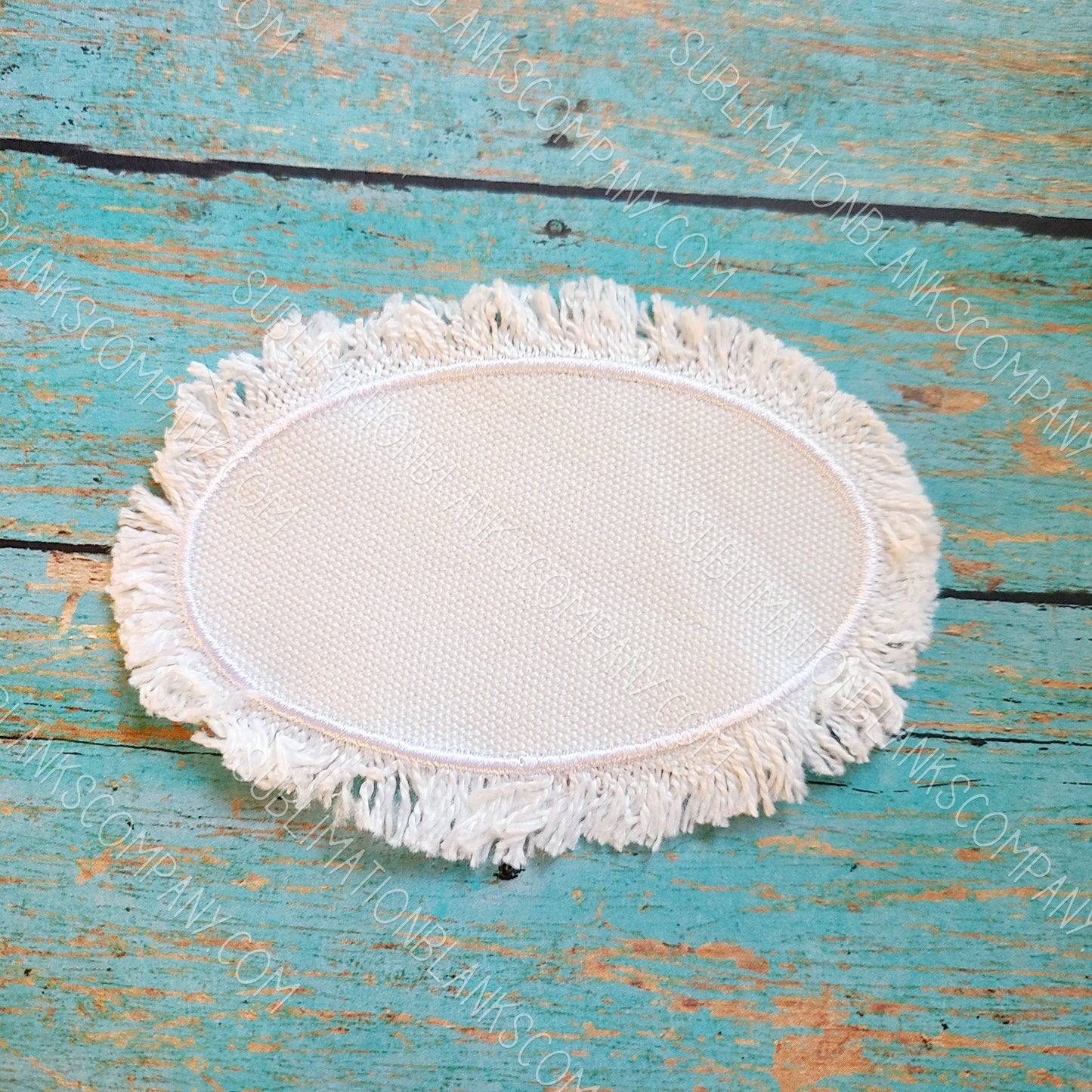 Oval Raggy Distressed Burlap Center Stitched Hat Patch Sublimation Blank with Glue Paper