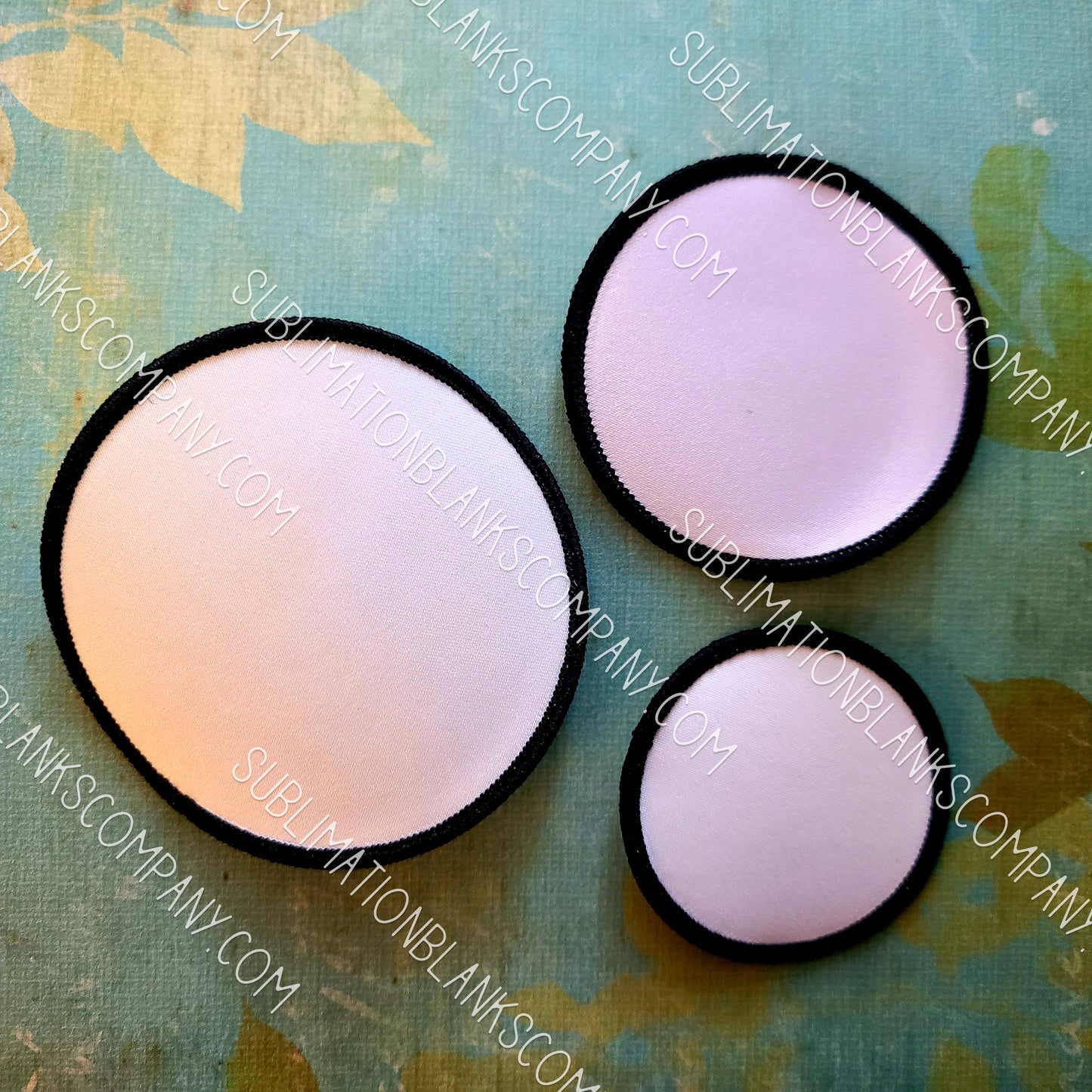 Round Hat Patch Sublimation Blank with Merrow White or Black Trim. Applique.