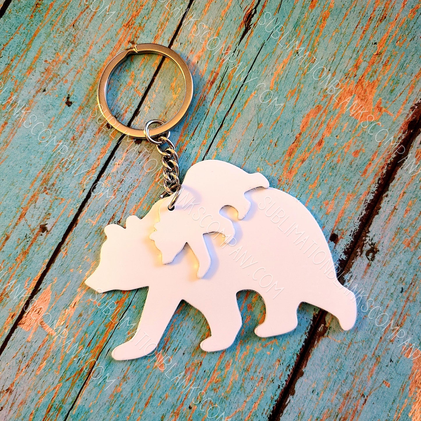 Mama Bear with Tassel and Baby Bear Aluminum Keychain with Key Ring Sublimation Blank. Laserable!