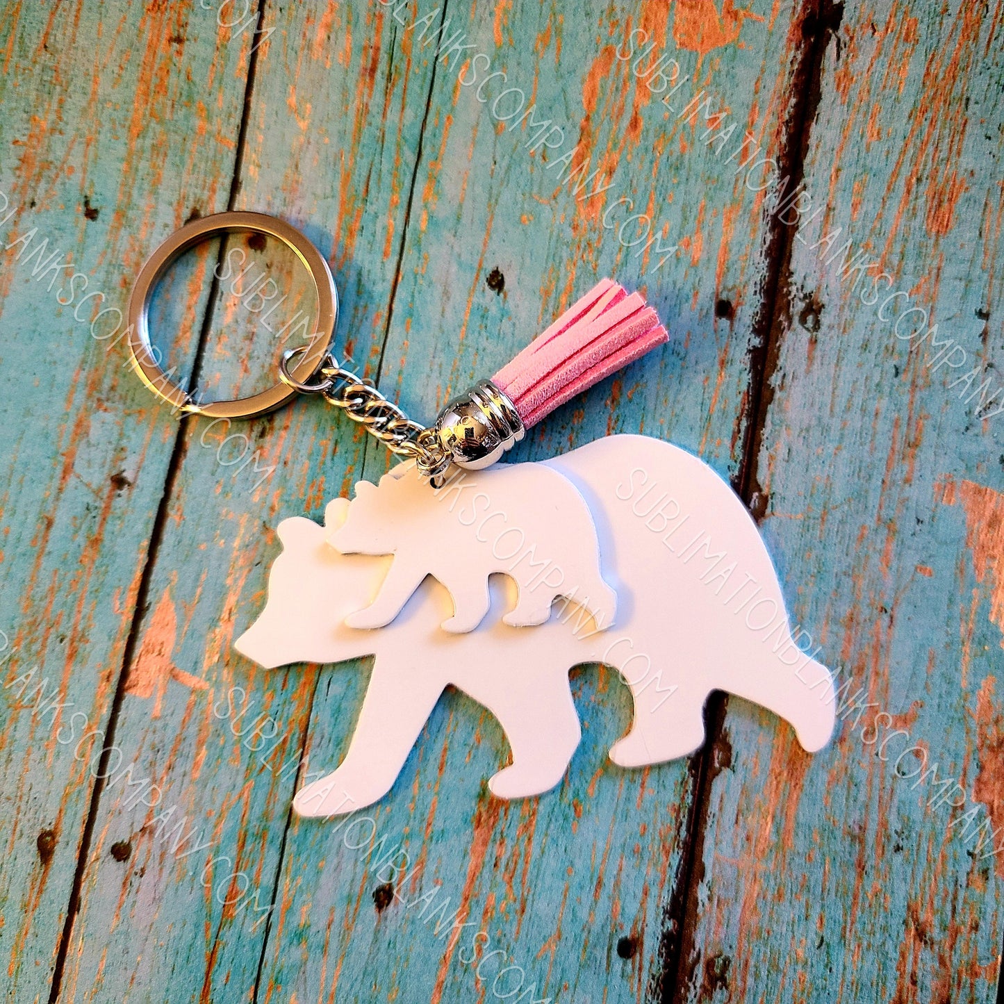 Mama Bear with Tassel and Baby Bear Aluminum Keychain with Key Ring Sublimation Blank. Laserable!