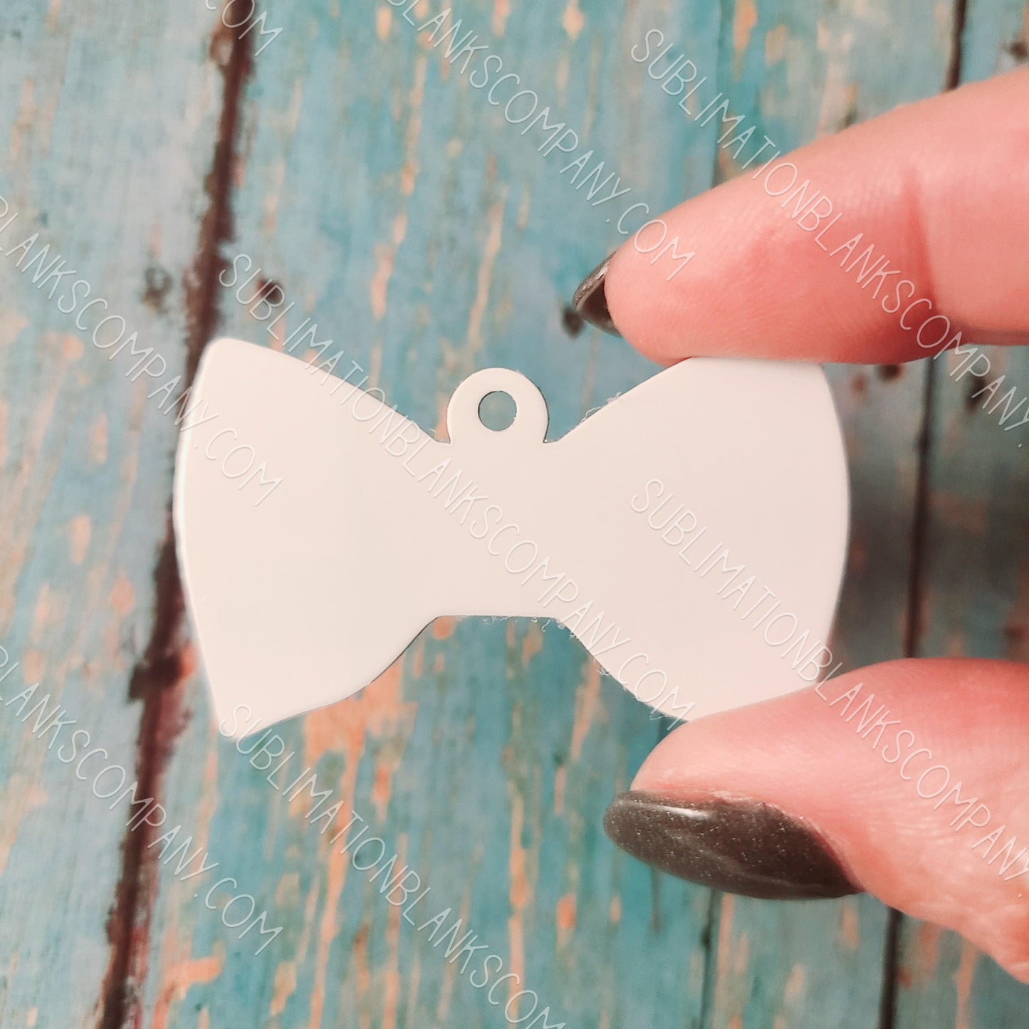 2-Sided Bowtie Pet ID Sublimation/Laserable Aluminum Metal Blank with Ring