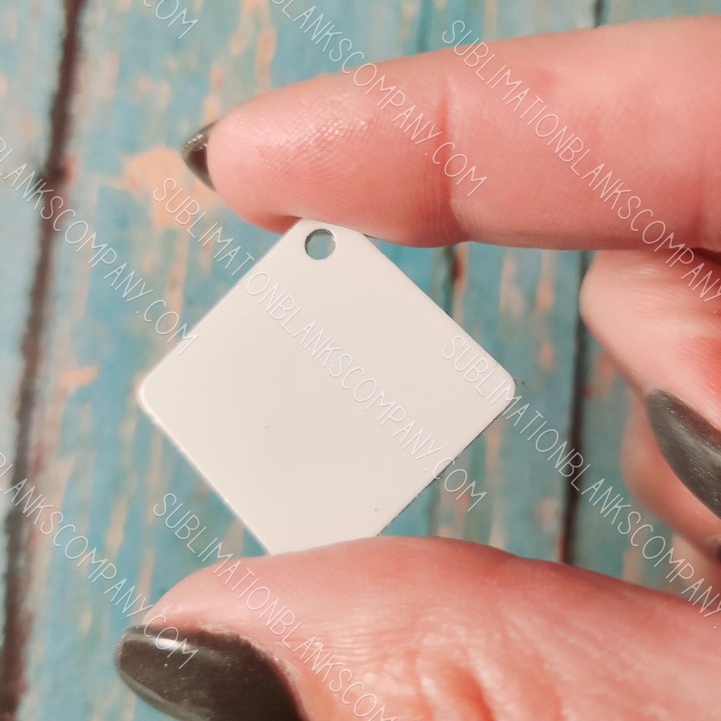 2-Sided Diamond Square Pet ID Sublimation/Laserable Aluminum Metal Blank with Ring