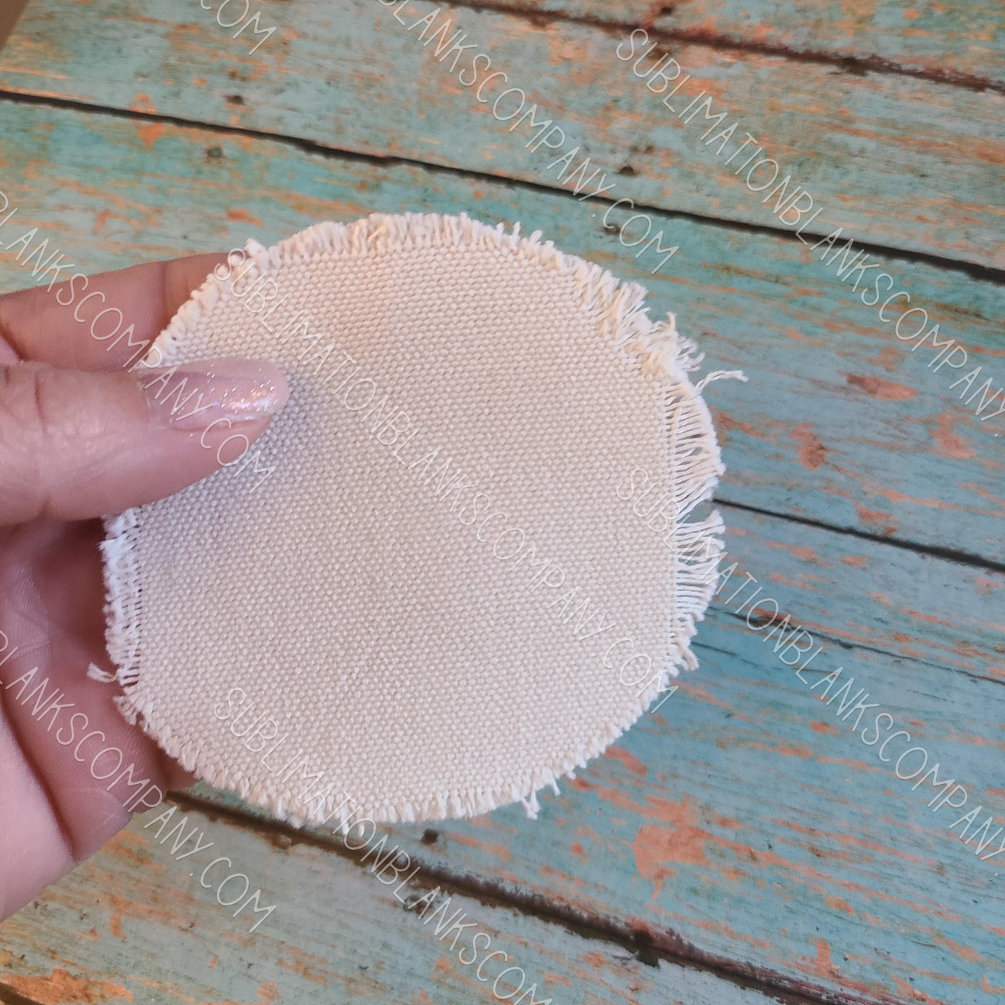 Round Distressed Burlap Hat Patch Sublimation Blank with Glue Paper. Raggy