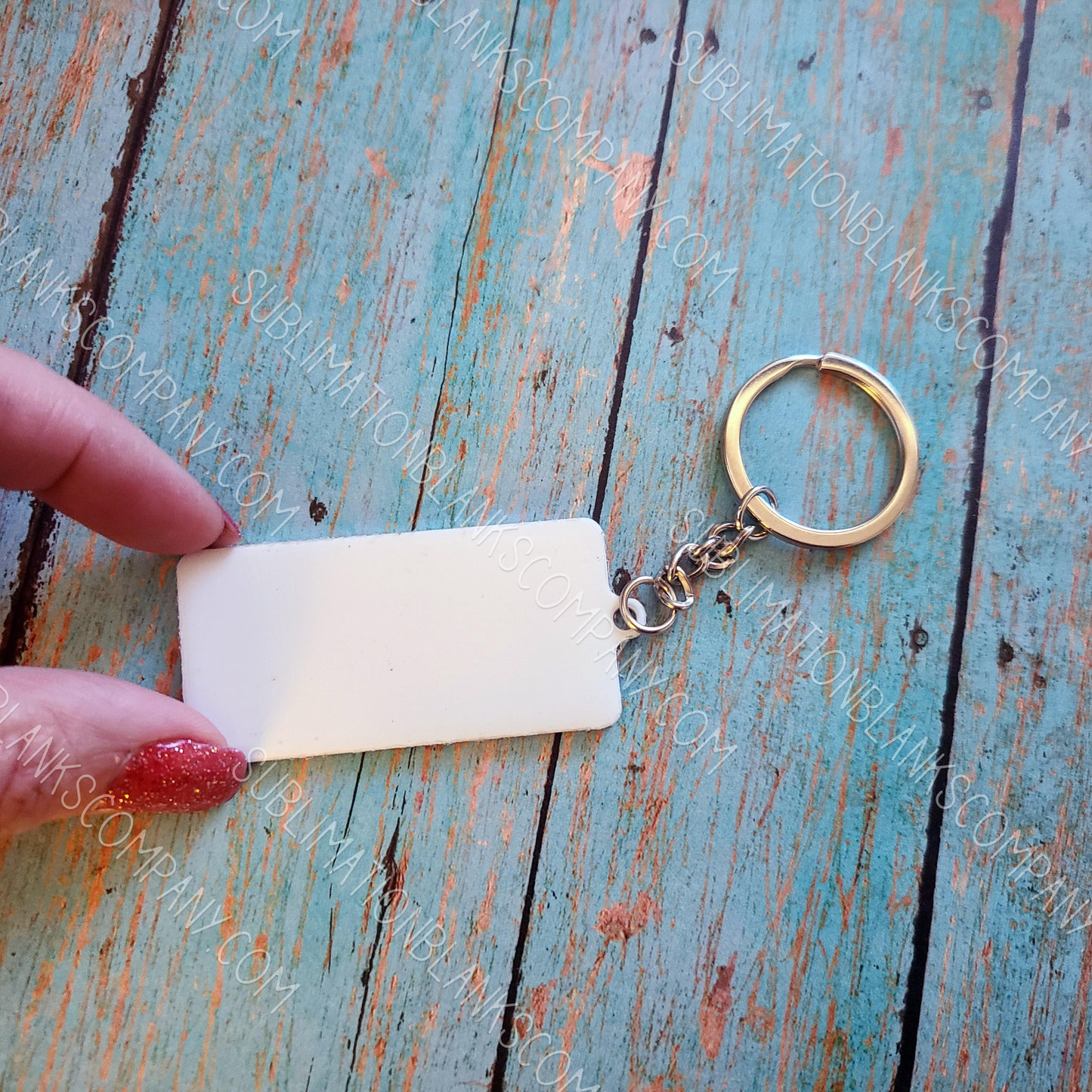 2-Sided License Plate Rectangle Aluminum Key Chain Sublimation Blank. Laserable!