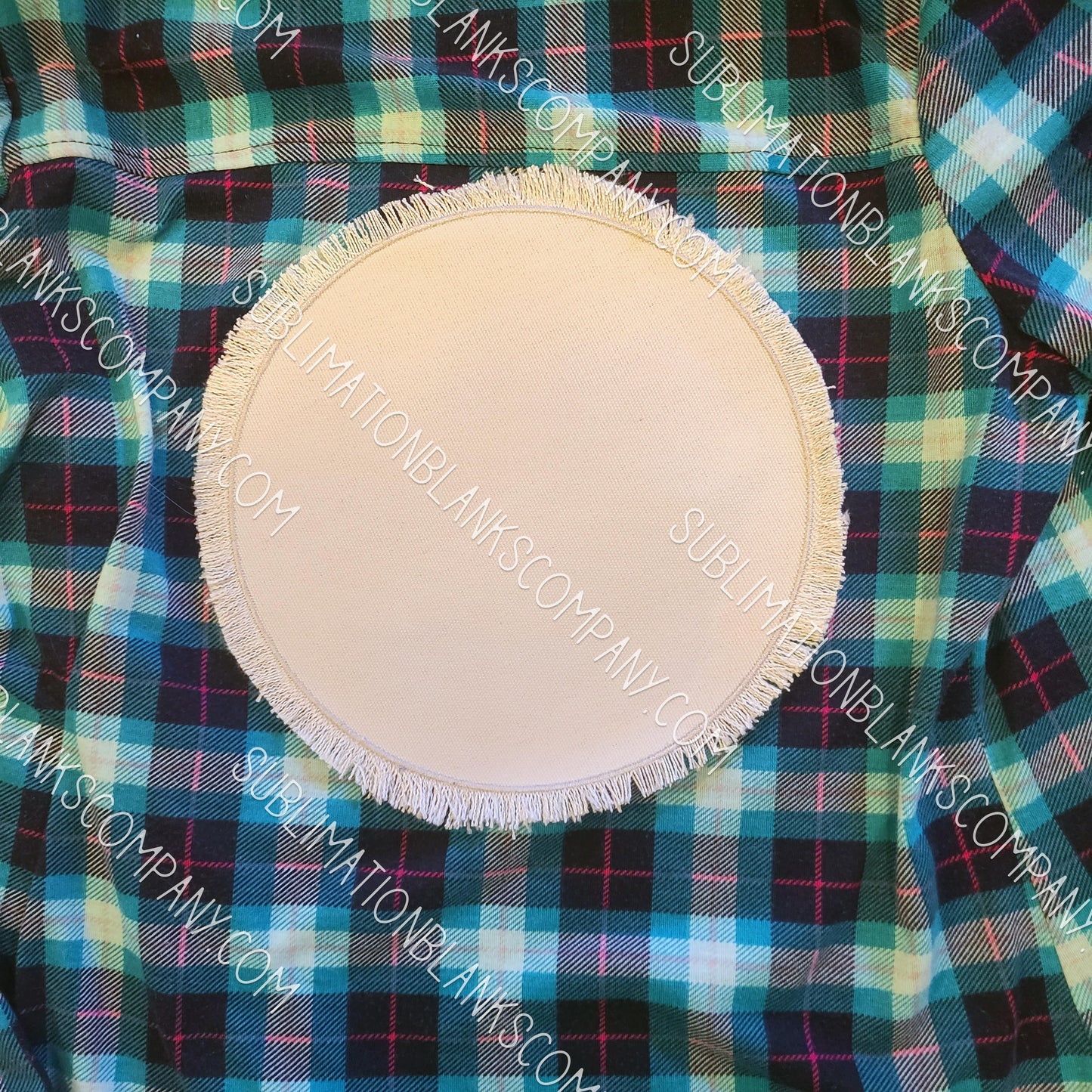 Extra Large Round Circle Raggy Distressed Burlap Center Stitched Back Patch Sublimation Blank with Glue Paper