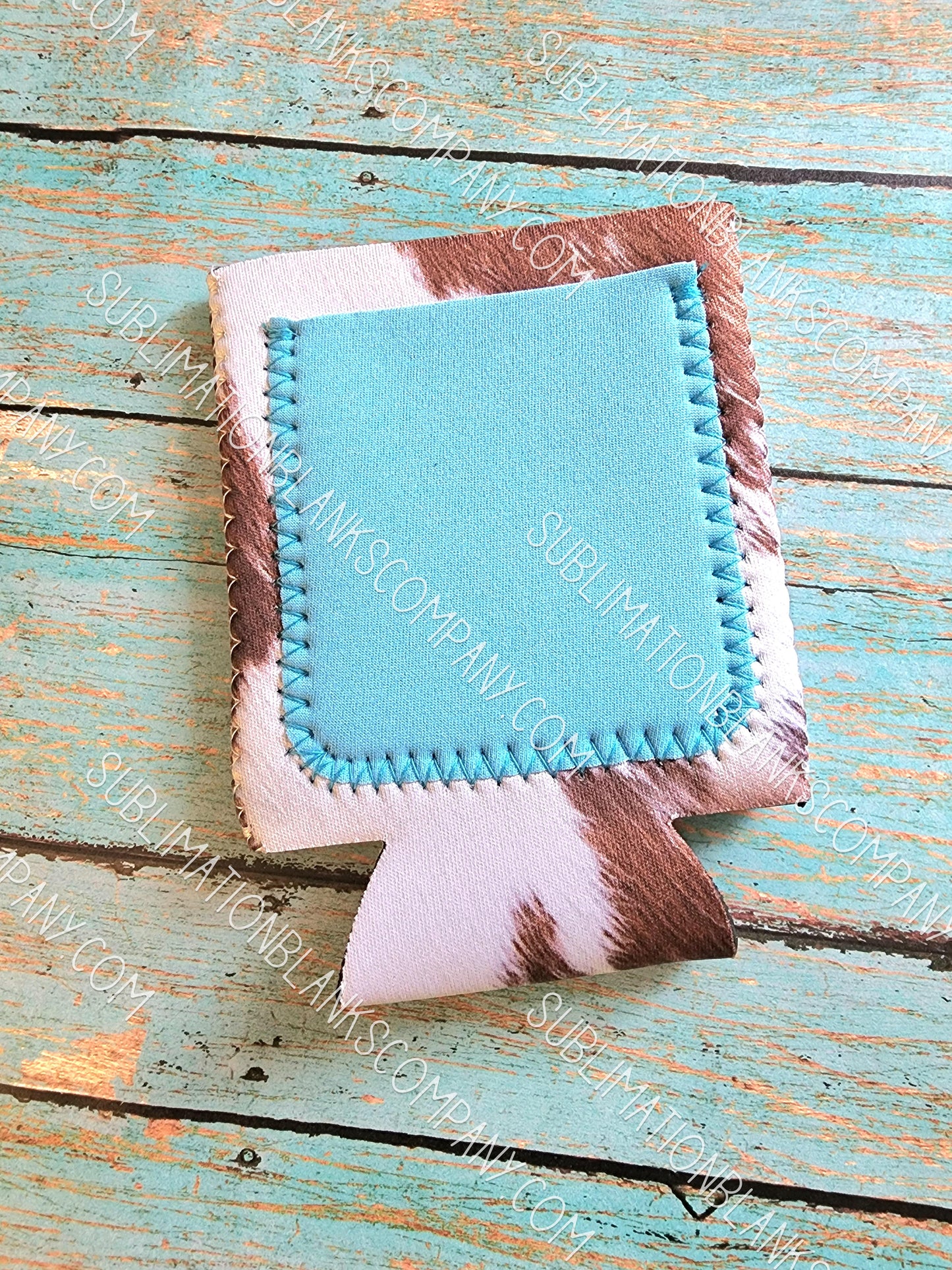 Cow Print Neoprene Coozie with Blue Pocket Sublimation Blank! Can Cooler