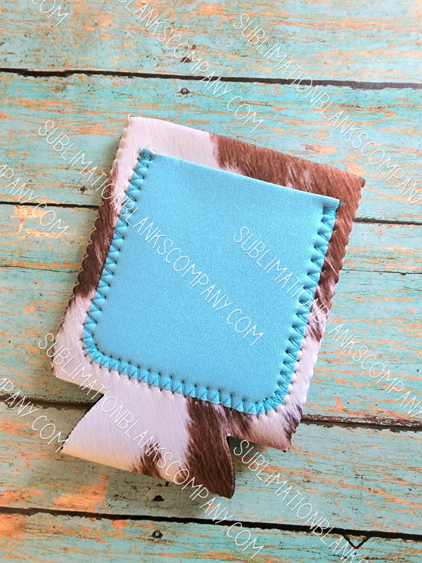 Cow Print Neoprene Coozie with Blue Pocket Sublimation Blank! Can Cooler