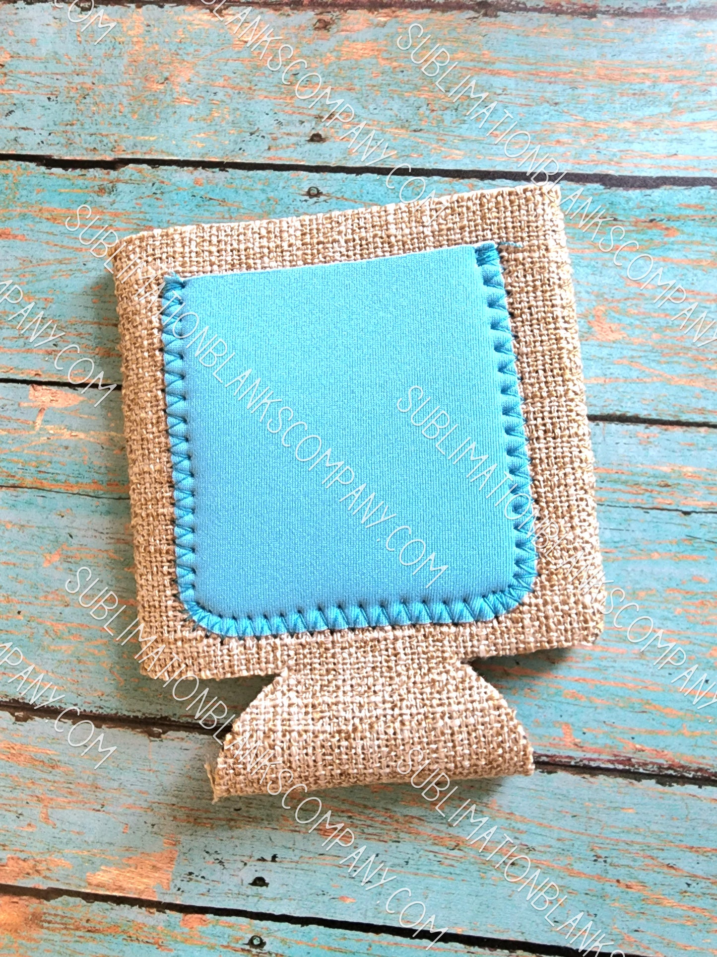 Farm Burlap Neoprene Coozie with Blue Pocket Sublimation Blank! Can Cooler