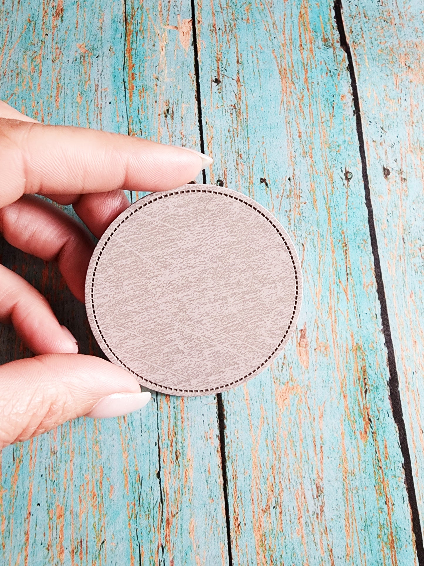 Circle Retro Tan or Gray Faux Leather Hat Patch Sublimation Blank! 2" and 2.5" Round! Laserable!
