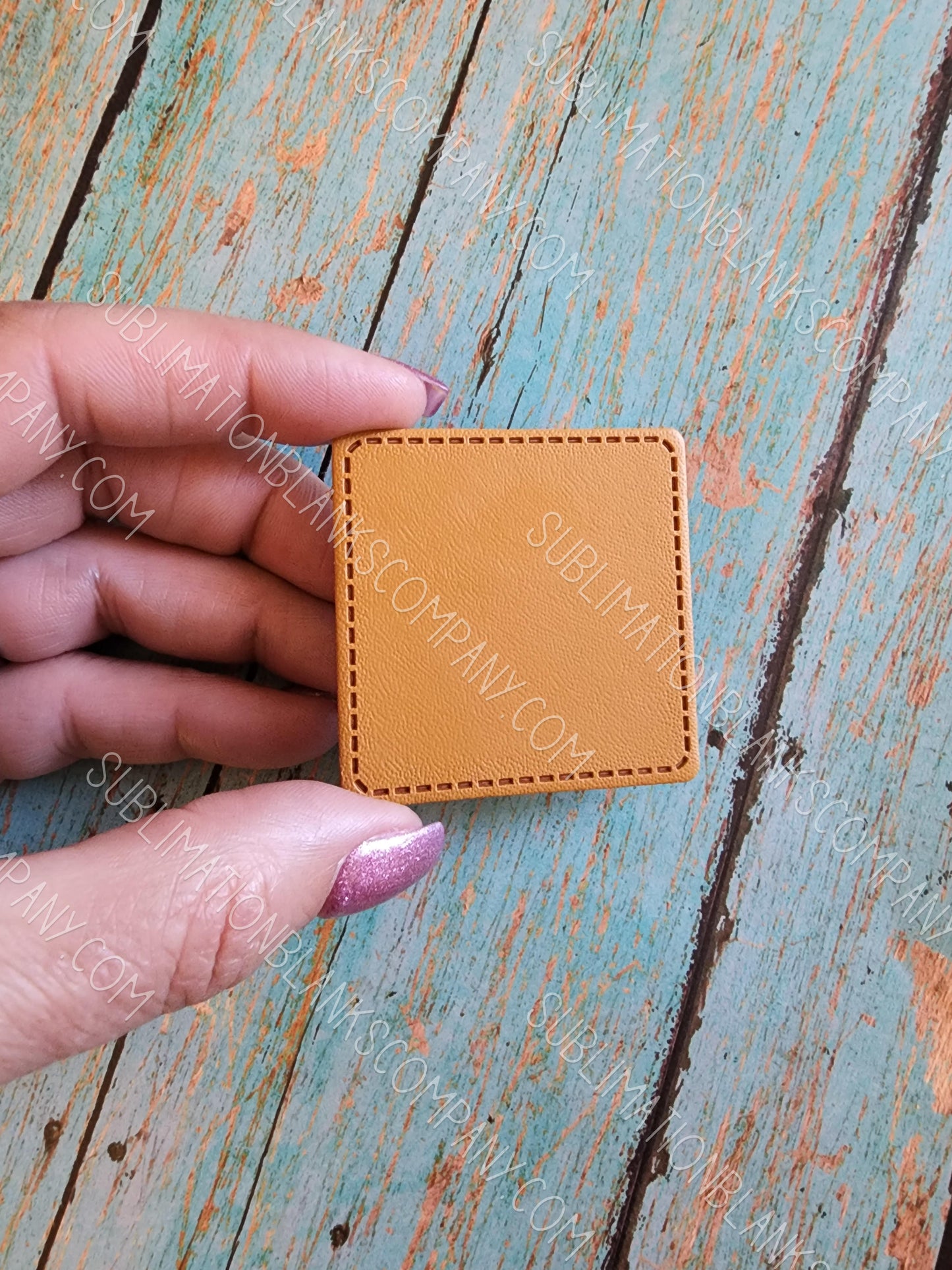Rounded Square 2" Grey or Tan Faux Leather Hat Patch Sublimation Blank! PU Leather. Laserable!